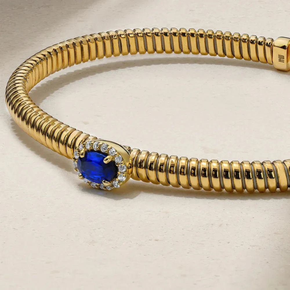 Mark Henry 18k Yellow Gold Sapphire and Diamond Flex Bangle