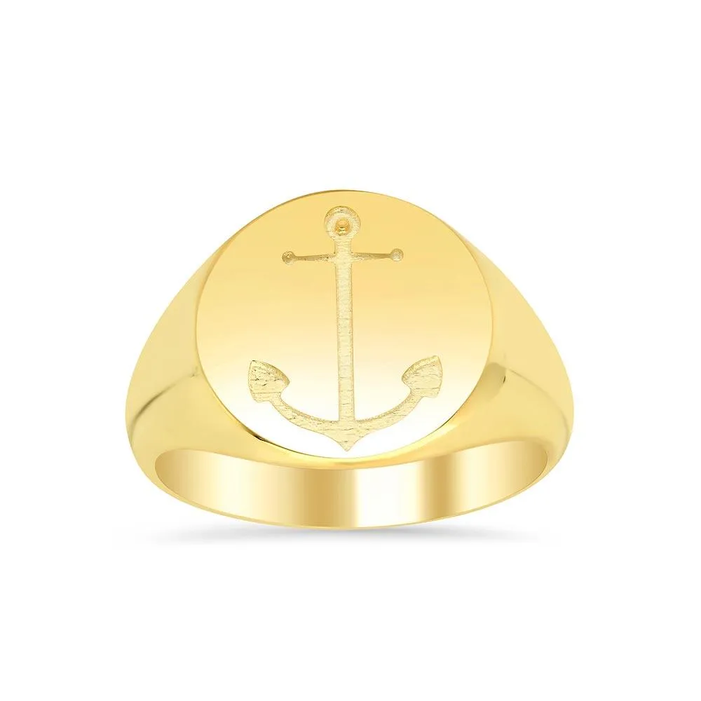 Mens Anchor Signet Ring with Solid Back