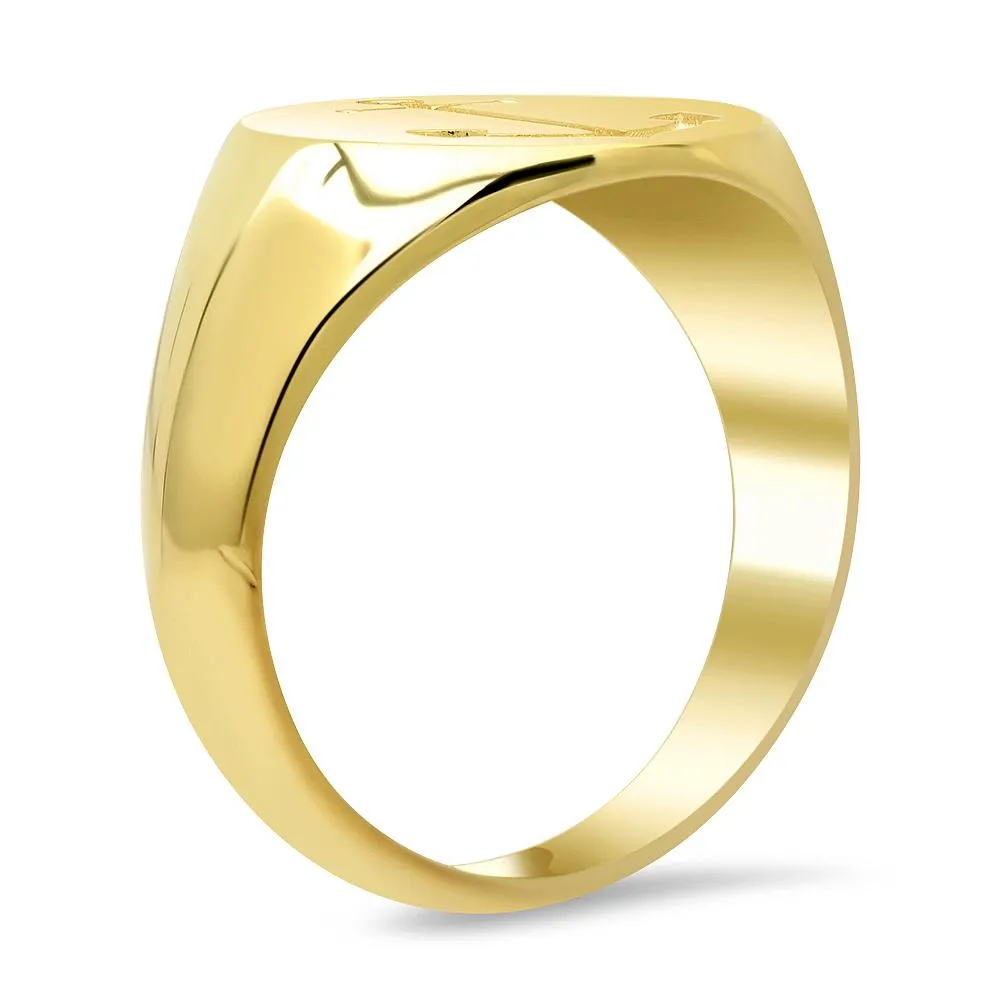 Mens Anchor Signet Ring with Solid Back