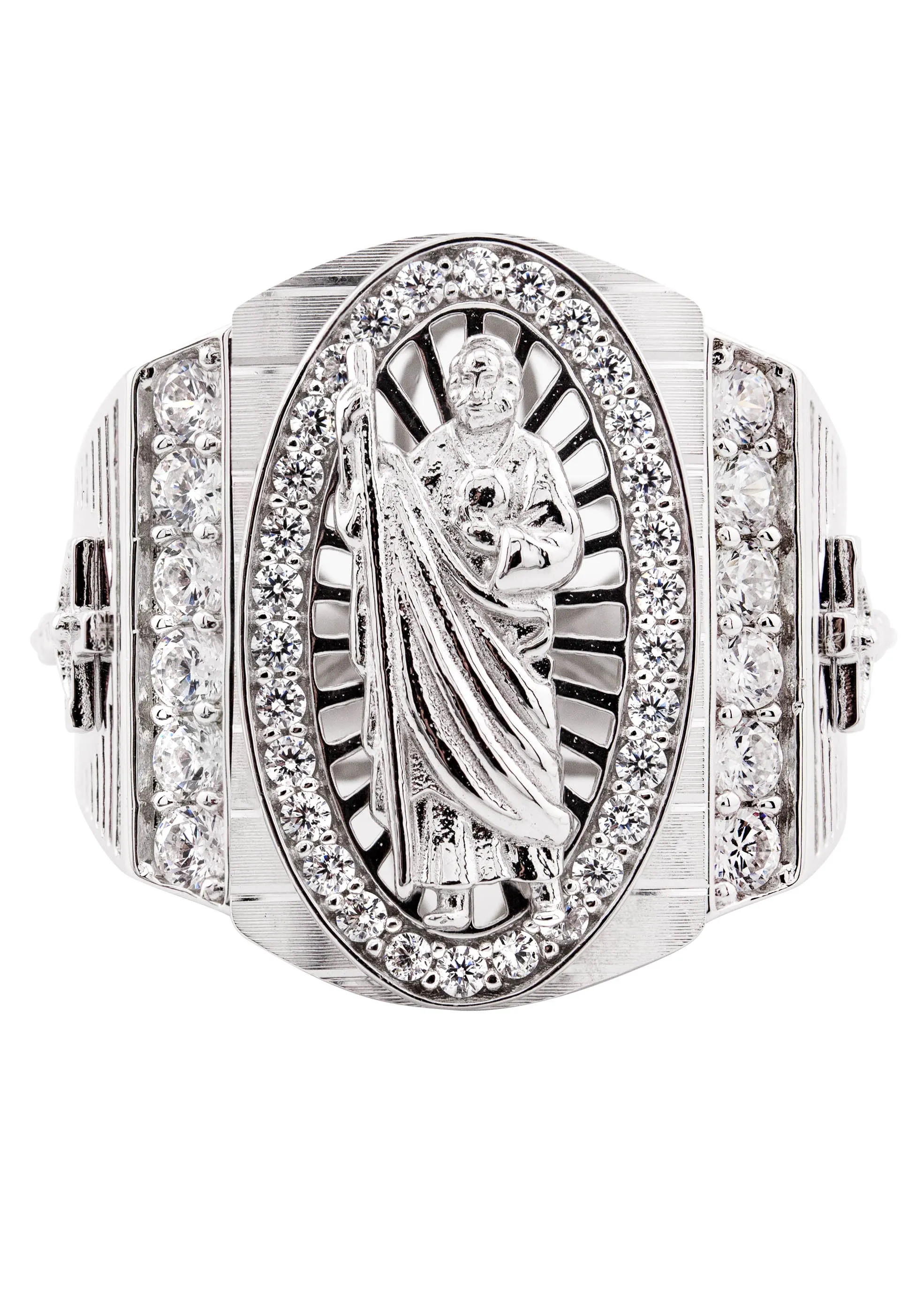 Mens Silver CZ Jesus Ring | Appx 9.3 Grams