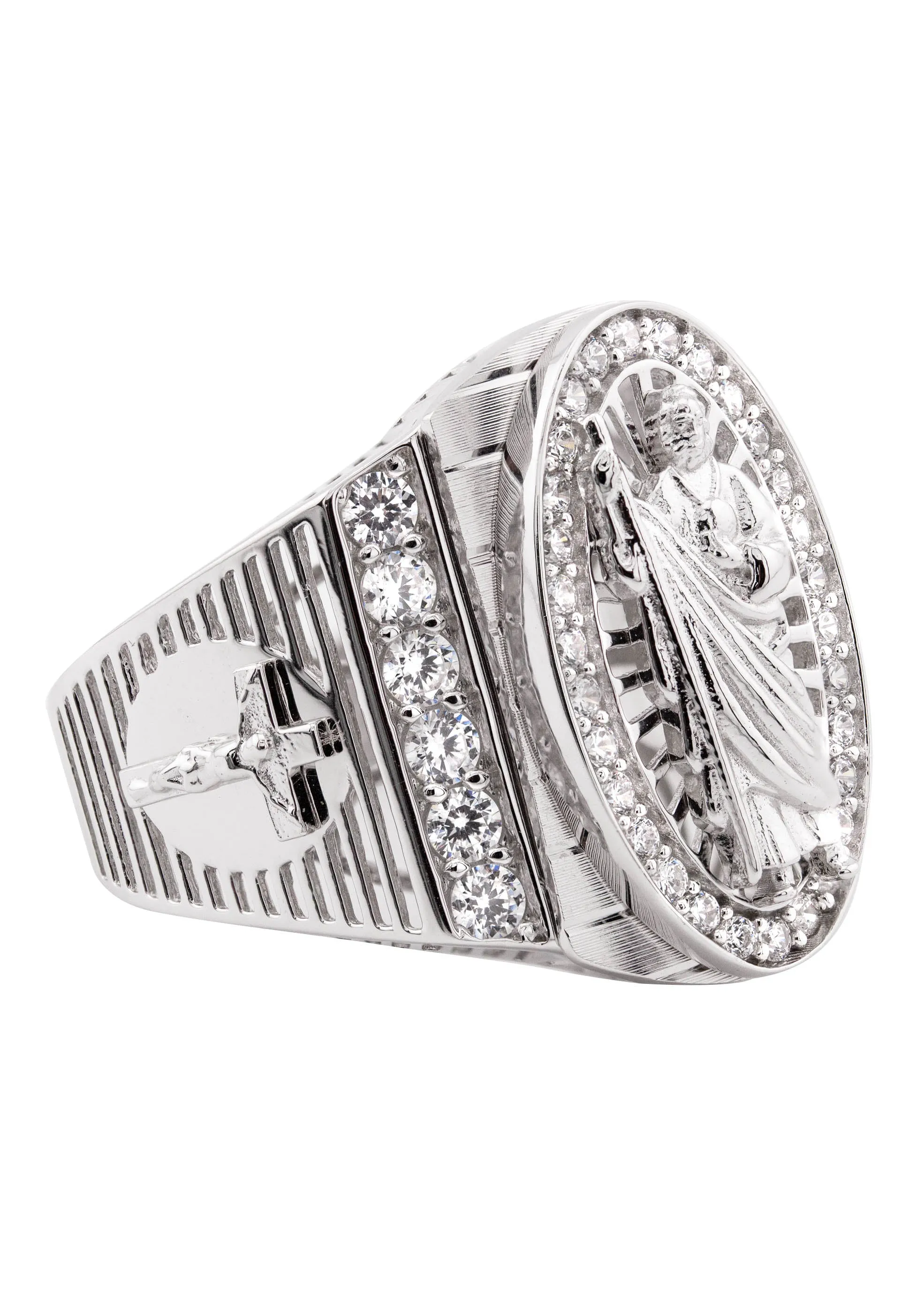 Mens Silver CZ Jesus Ring | Appx 9.3 Grams