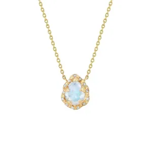 Micro Queen Water Drop Moonstone Necklace with Sprinkled Diamonds