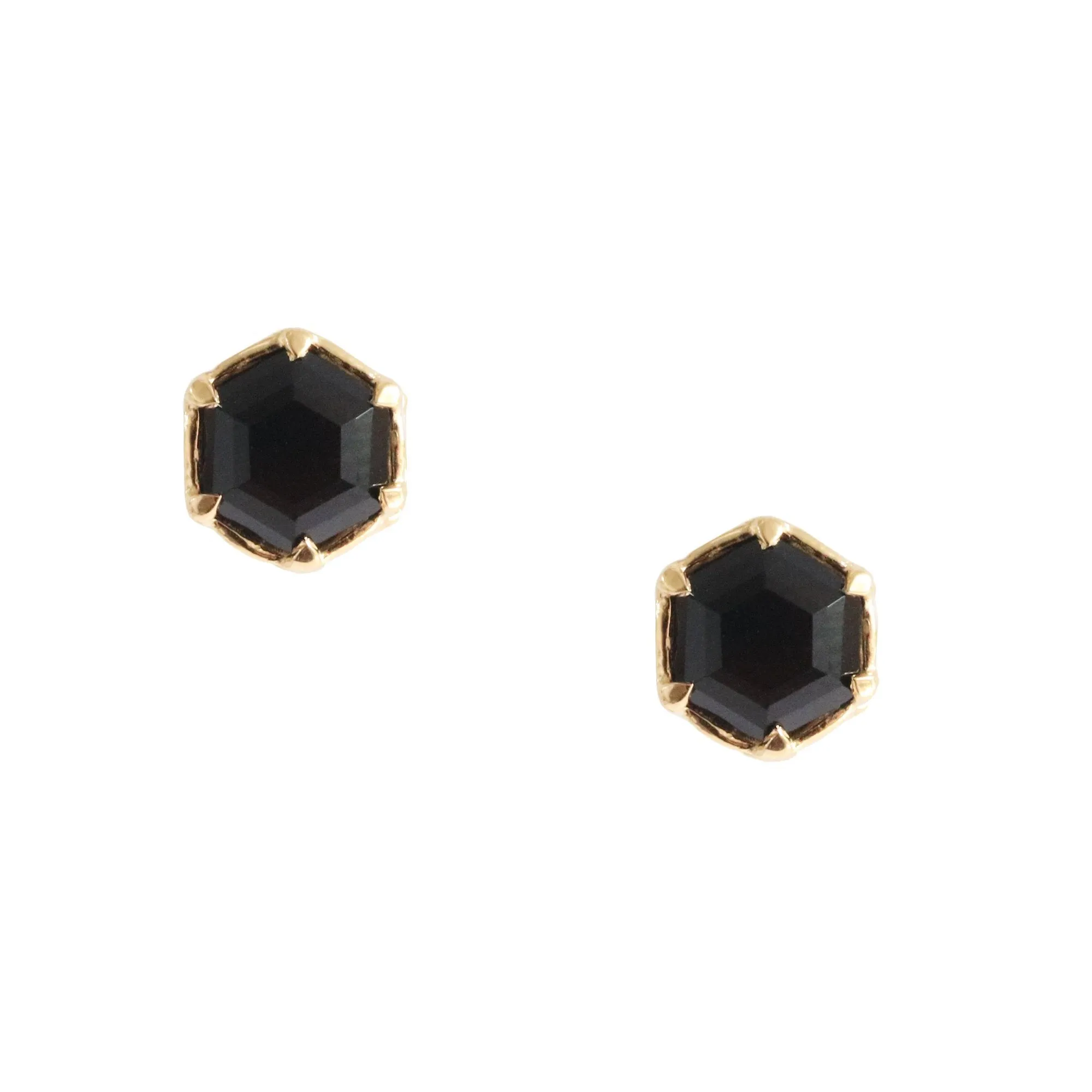 Mini Grace Hexagon Stud Earrings - Black Onyx & Gold