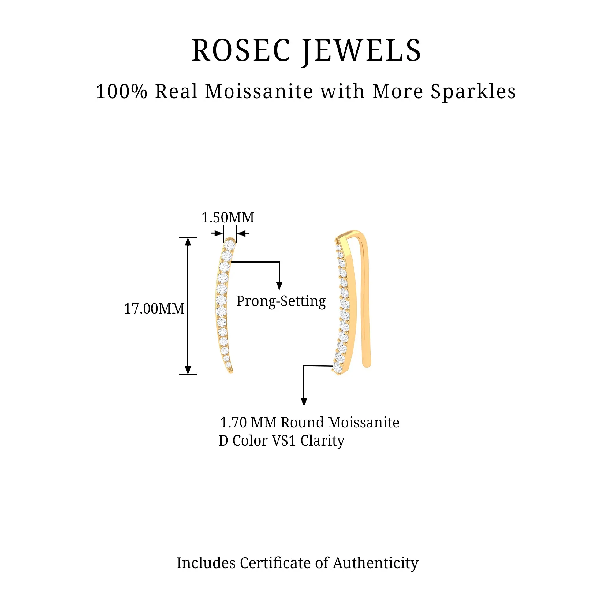 Minimalist Moissanite Curved Climber Earring