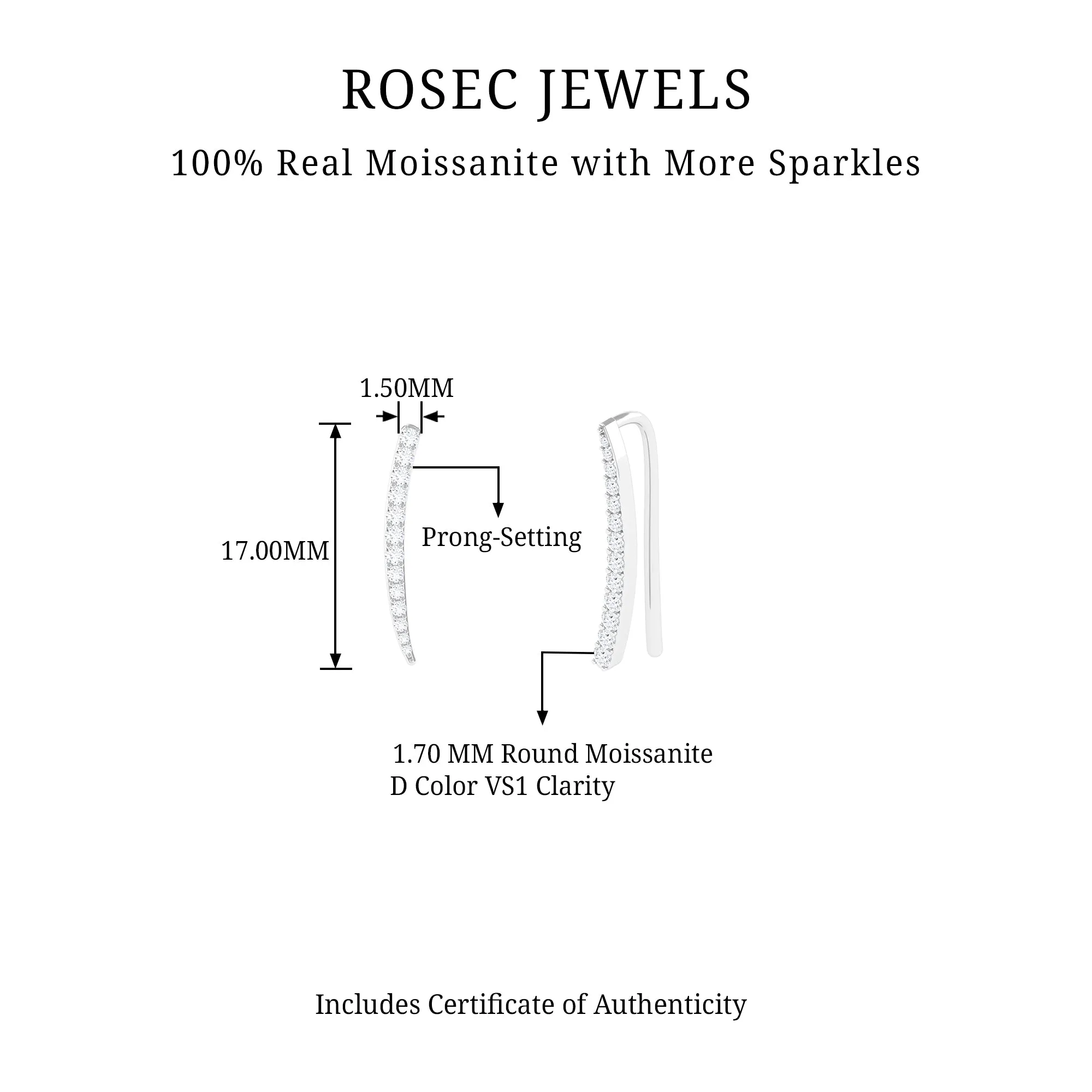 Minimalist Moissanite Curved Climber Earring