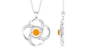 Modern Flower Pendant with Round Fire Opal and Diamond