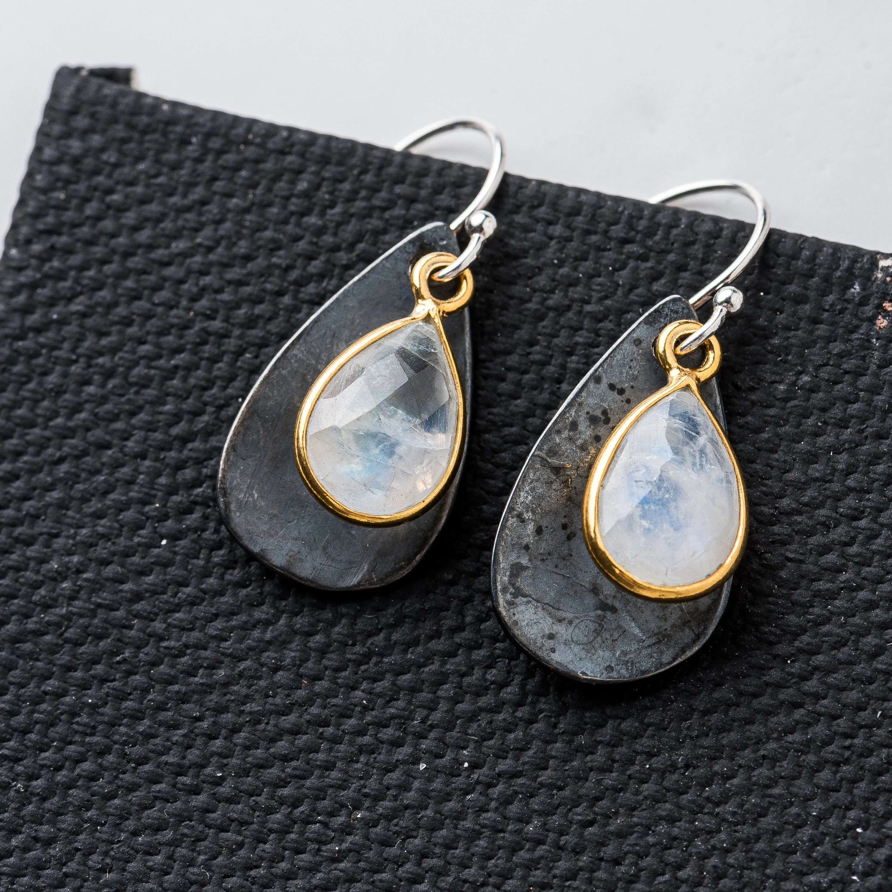 Moonstone Black Petal Earrings