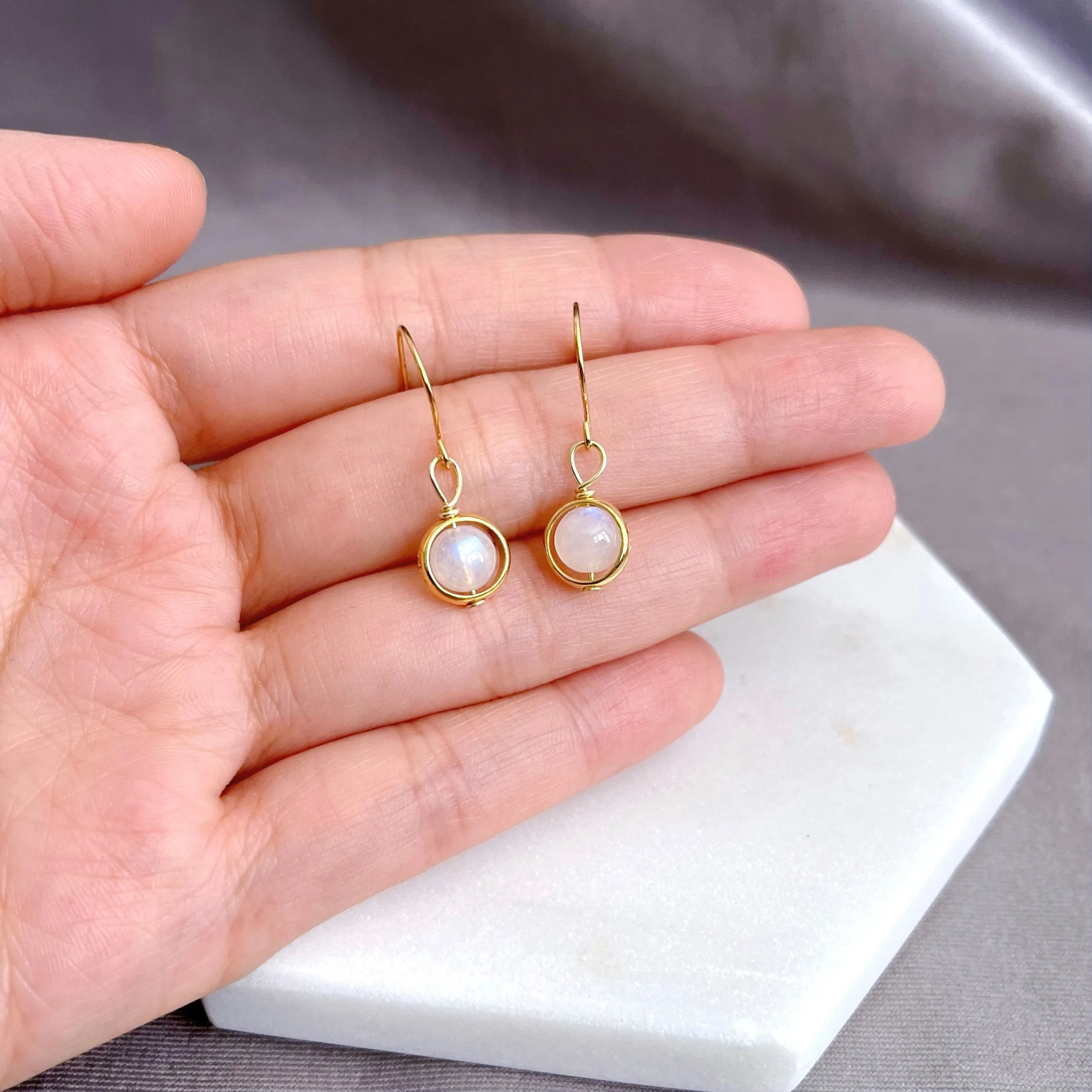 Moonstone Gold Hoop Earrings