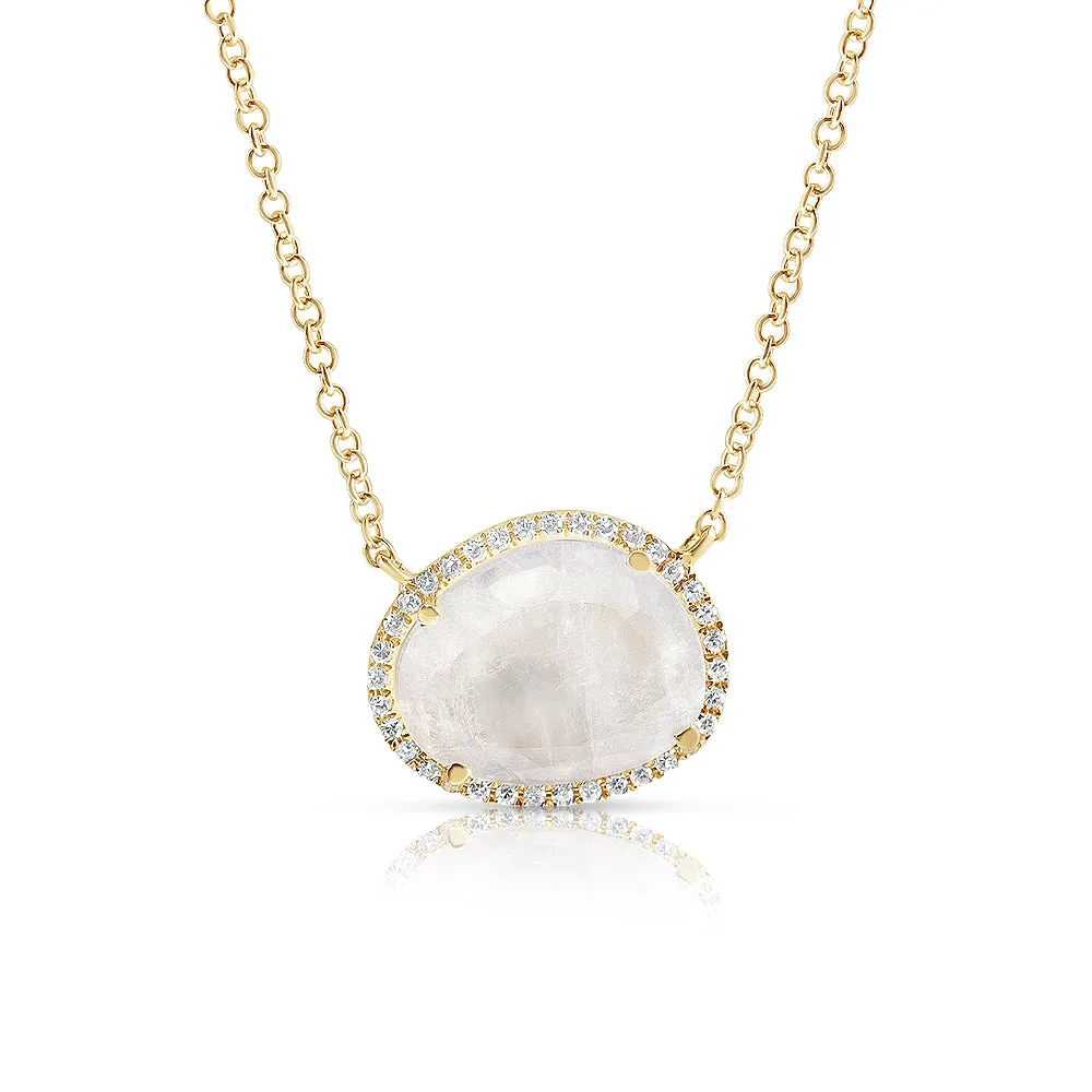 MOONSTONE PENDANT NECKLACE WITH PAVÉ DIAMOND SURROUND