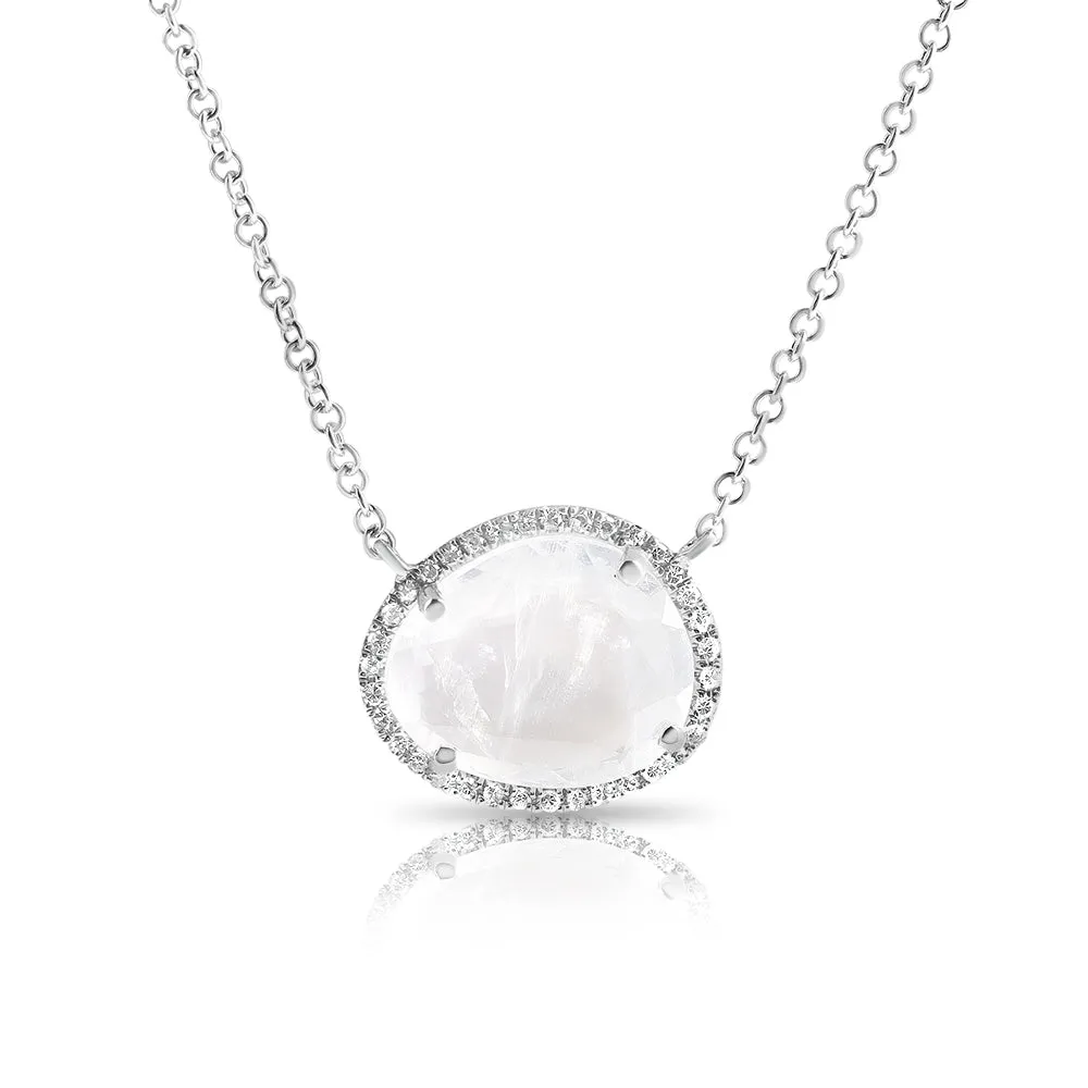 MOONSTONE PENDANT NECKLACE WITH PAVÉ DIAMOND SURROUND