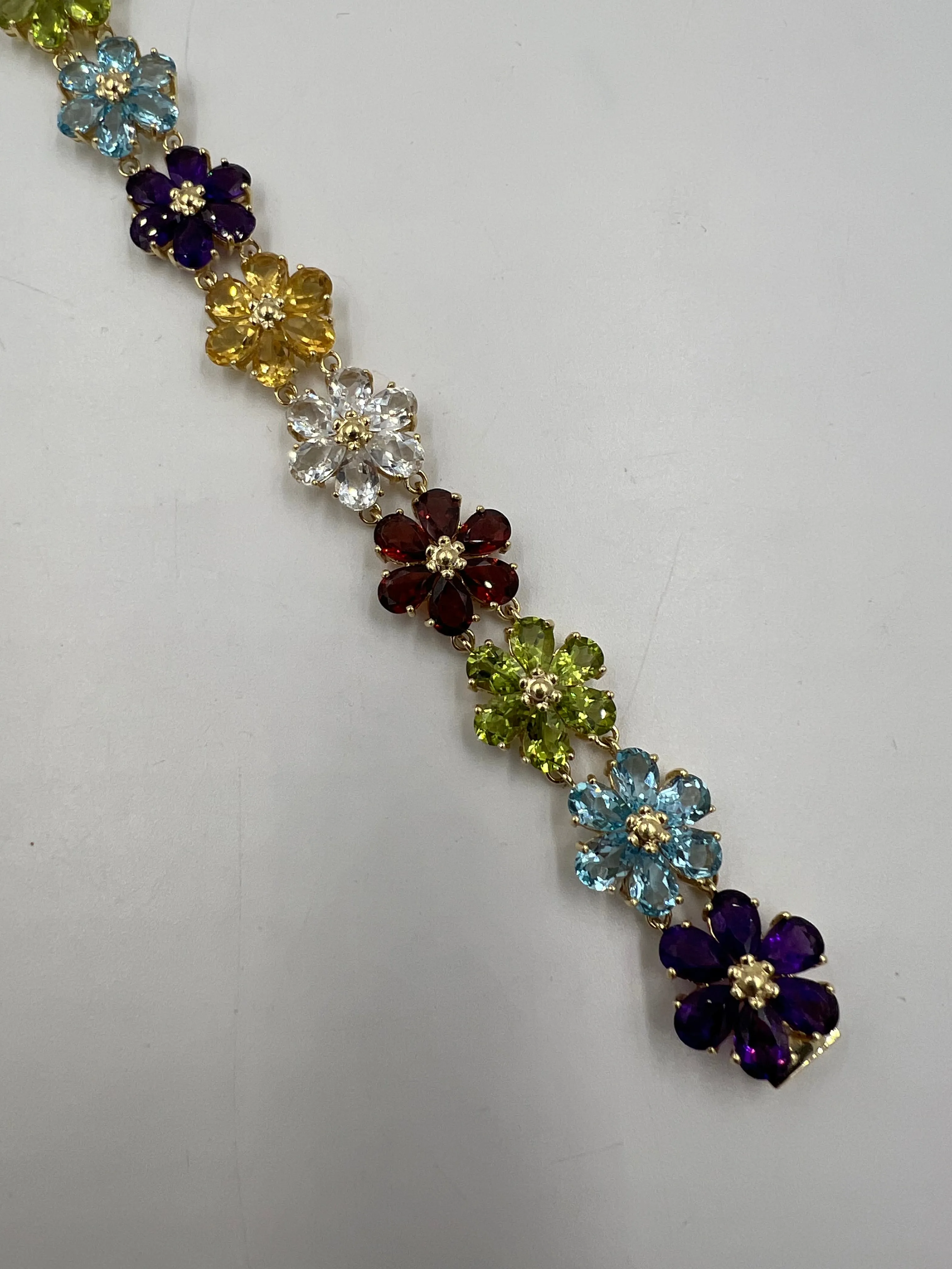 Multi Colored Stones Yellow Gold Link Bracelet