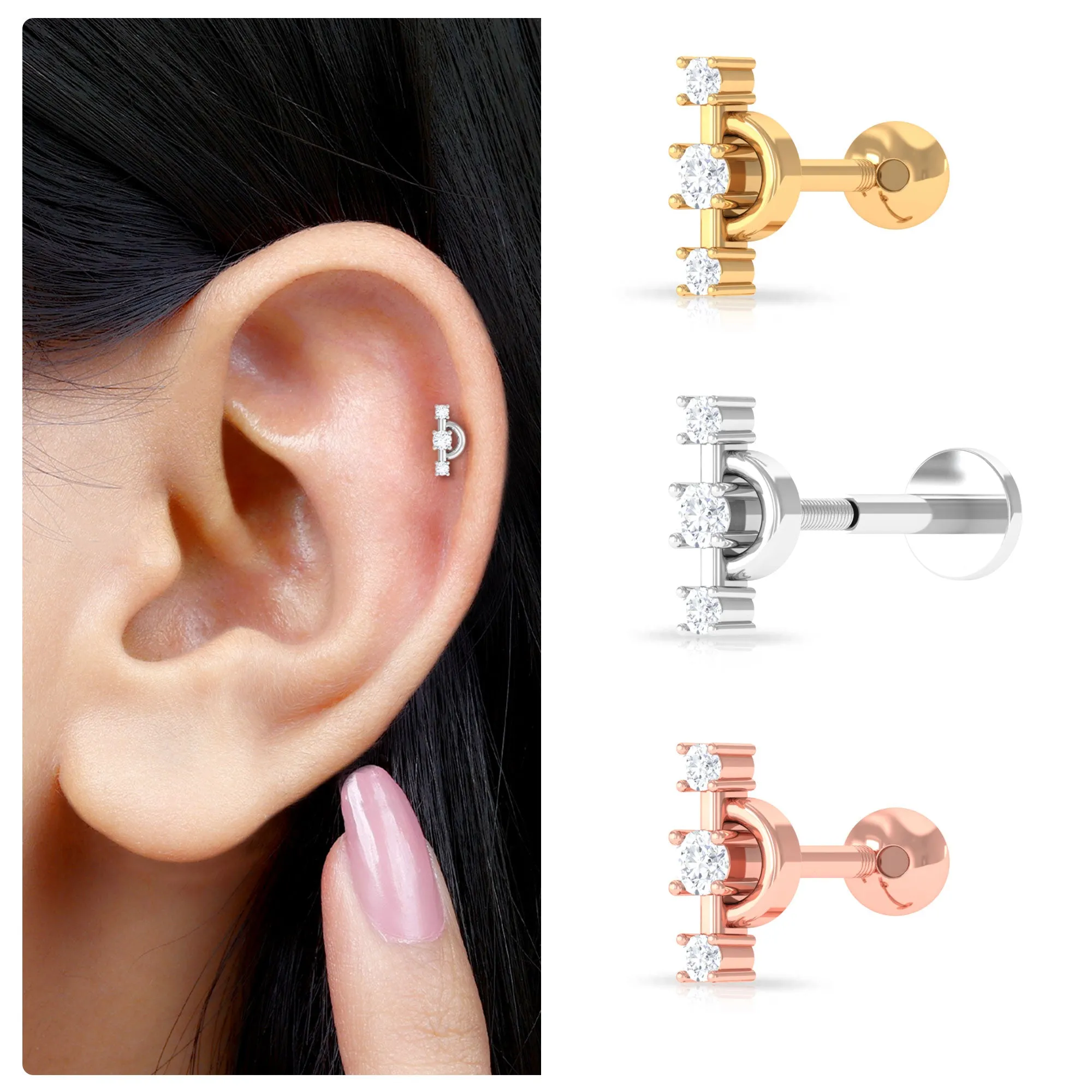 Natural Diamond Unique Tragus Earring in Gold