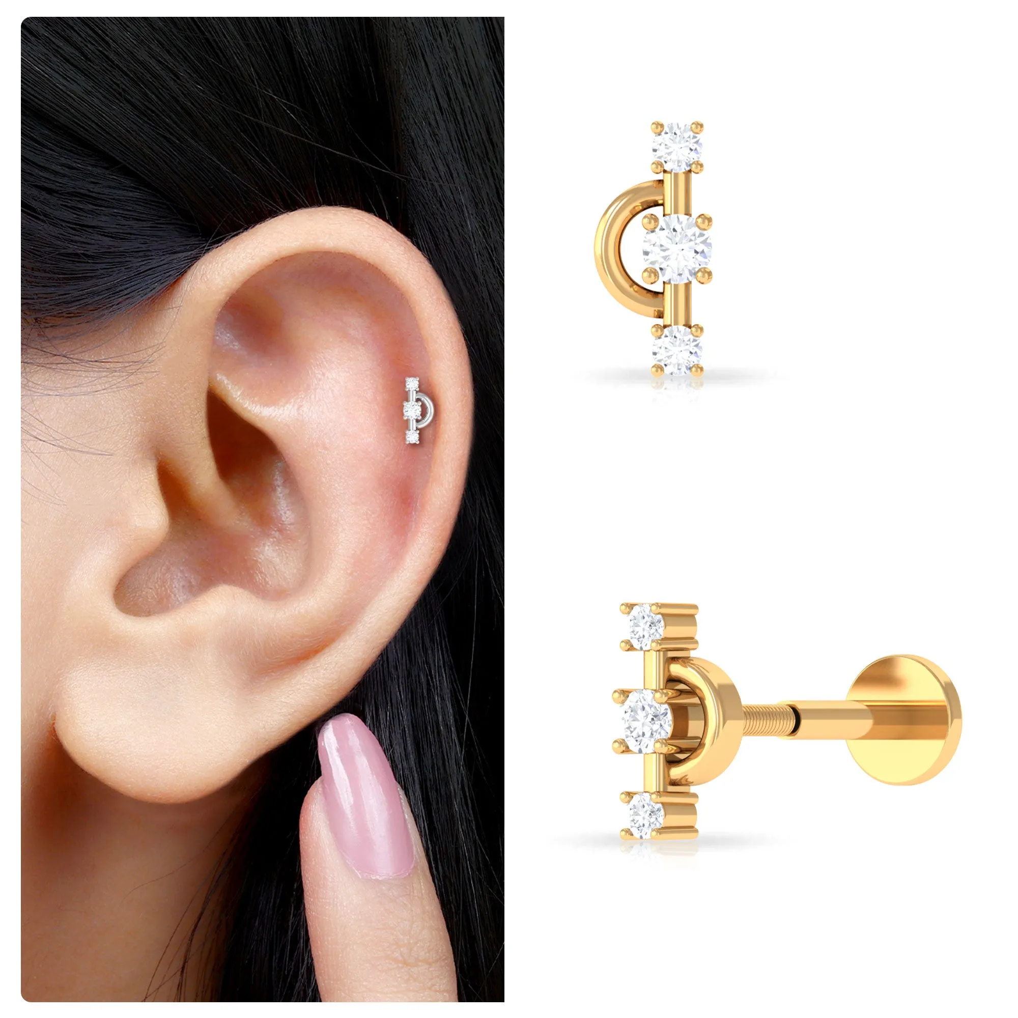 Natural Diamond Unique Tragus Earring in Gold