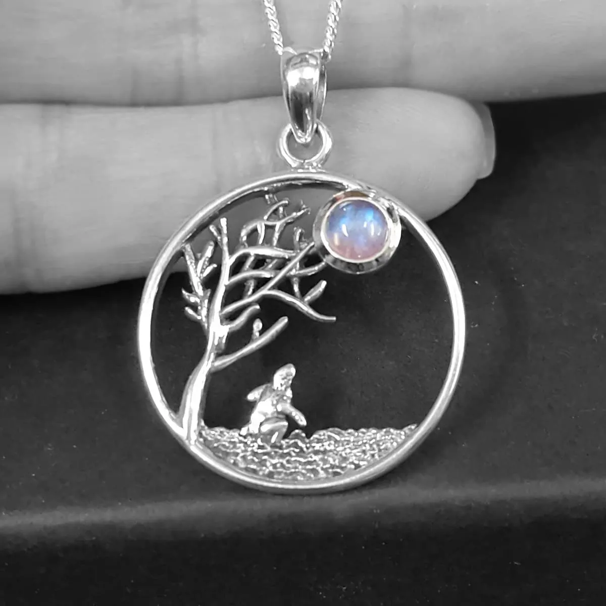 NEW: Hare Moon Tree Necklace - Rainbow Moonstone