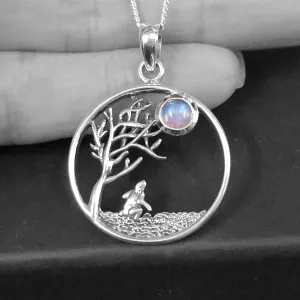 NEW: Hare Moon Tree Necklace - Rainbow Moonstone