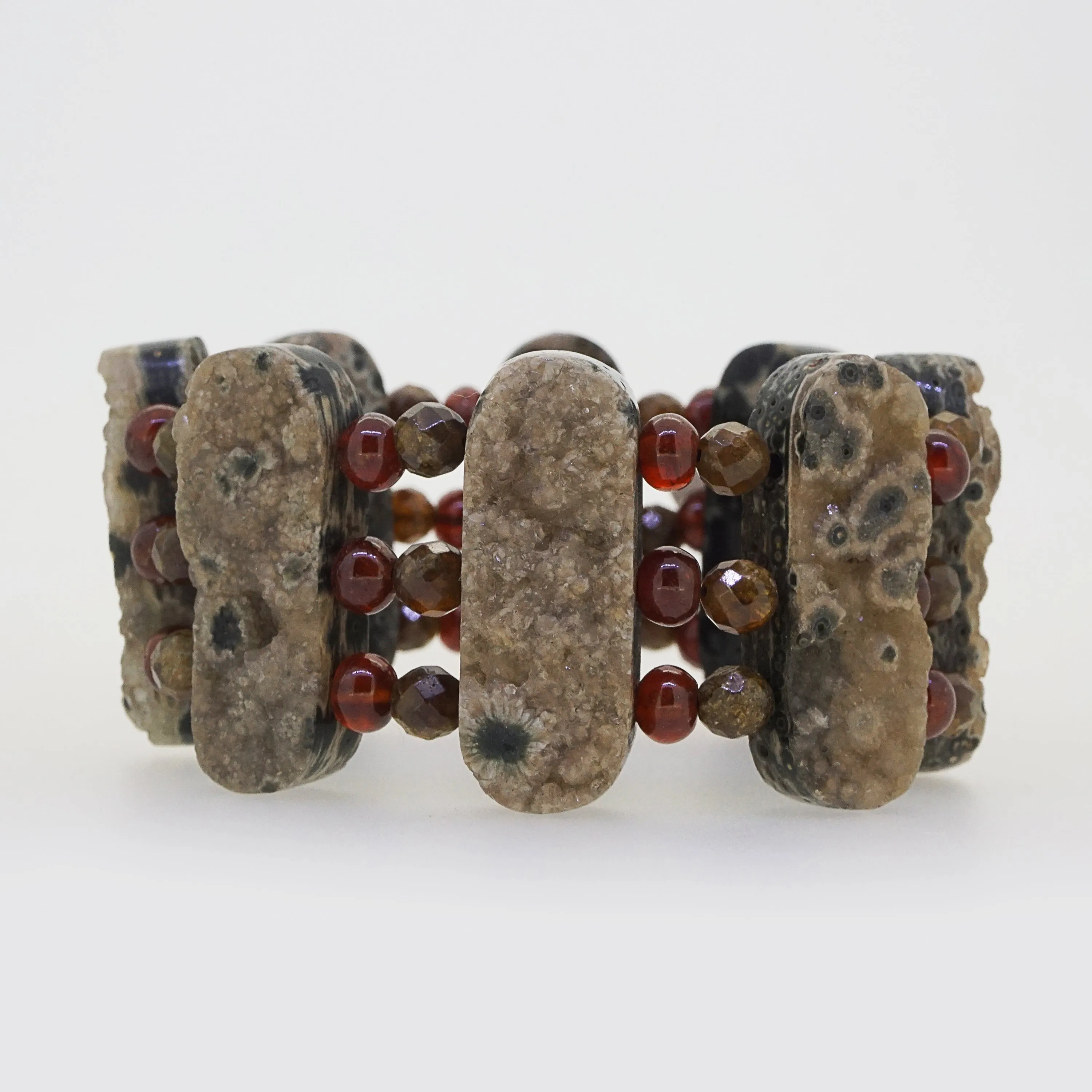 Ocean Jasper, Hessonite Garnet, and African Green Garnet Raw Cuff