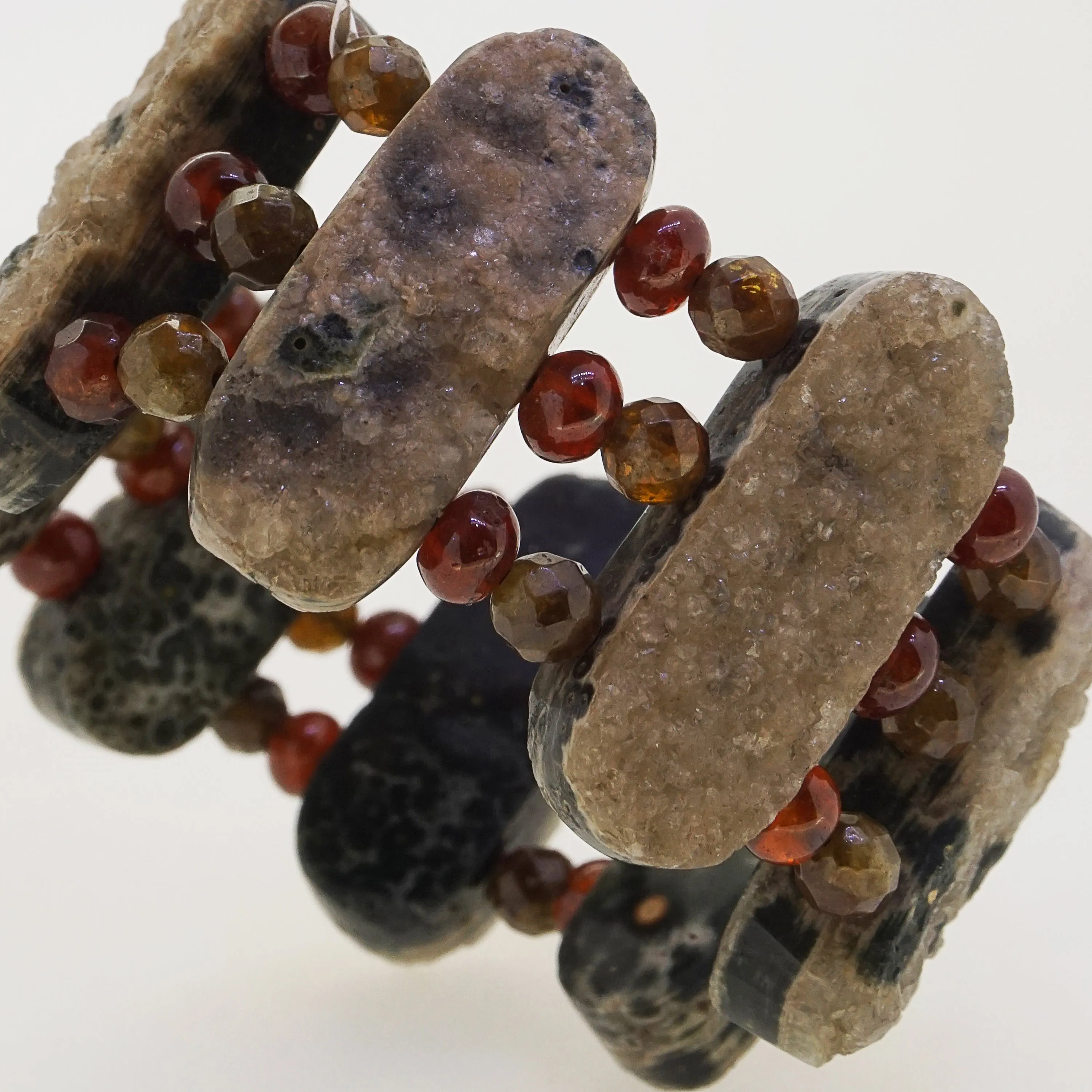 Ocean Jasper, Hessonite Garnet, and African Green Garnet Raw Cuff