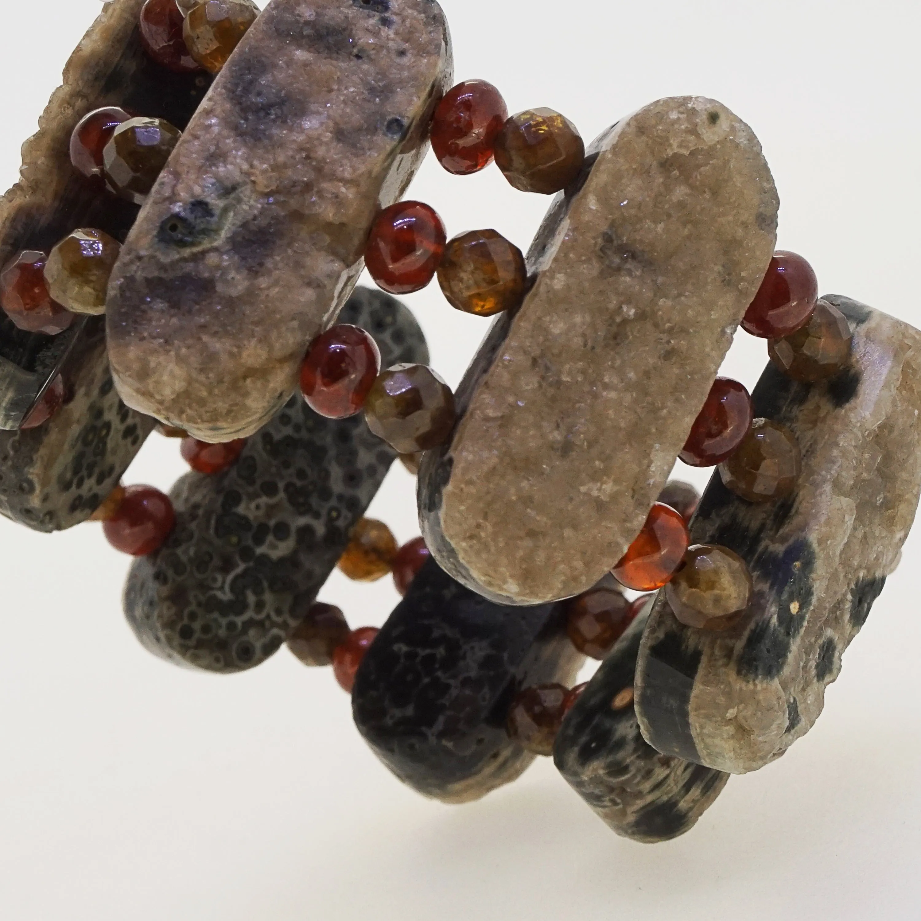 Ocean Jasper, Hessonite Garnet, and African Green Garnet Raw Cuff