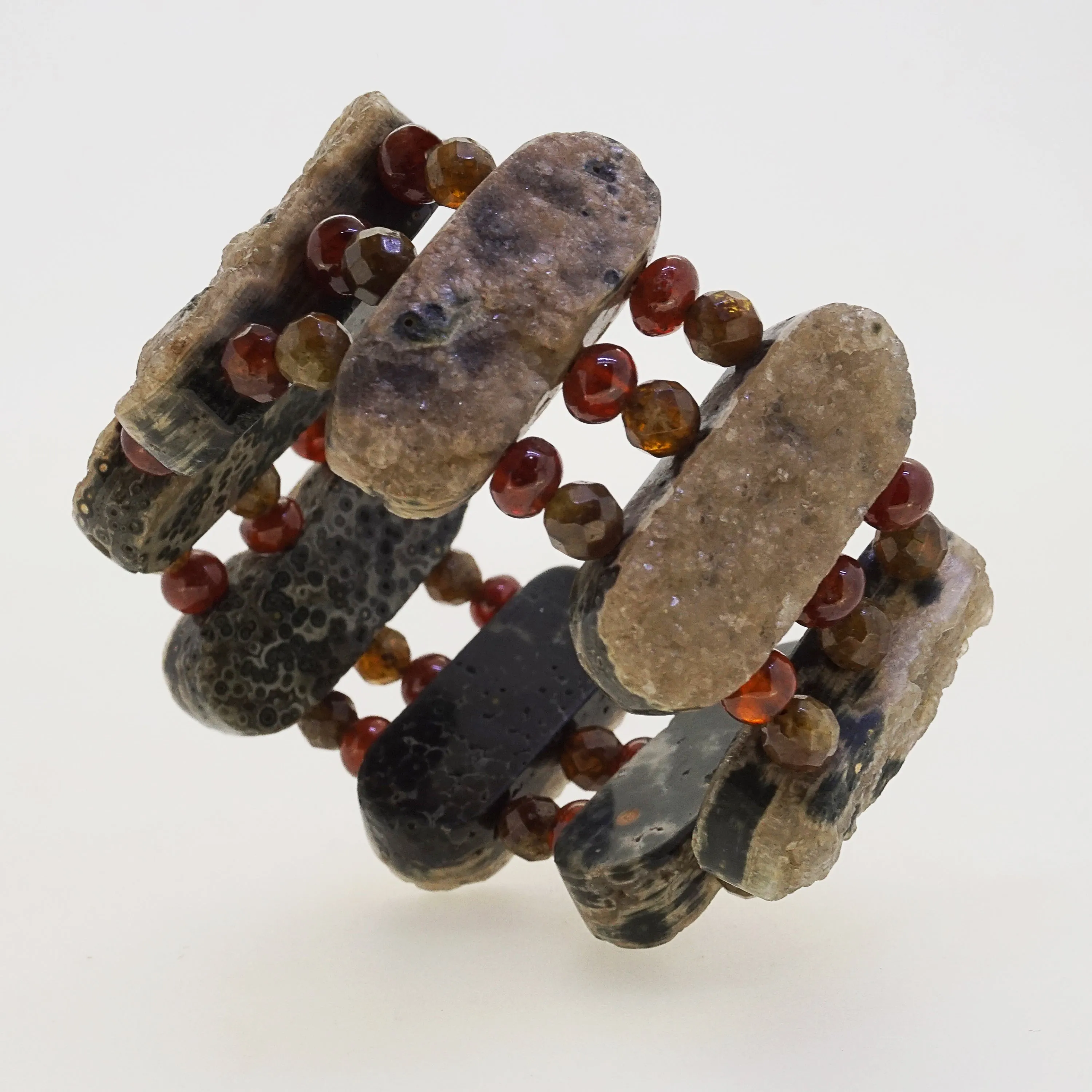 Ocean Jasper, Hessonite Garnet, and African Green Garnet Raw Cuff