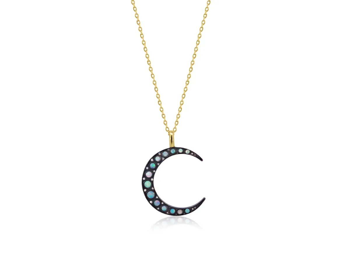 Opal & Diamond Moon Pendant