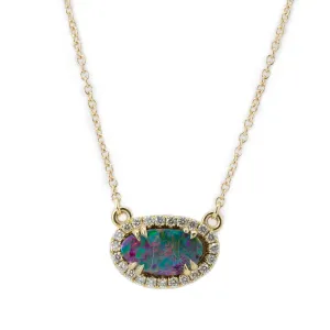 Opal and Diamond Halo Necklace in 14k Yellow Gold 9.10x5.20mm