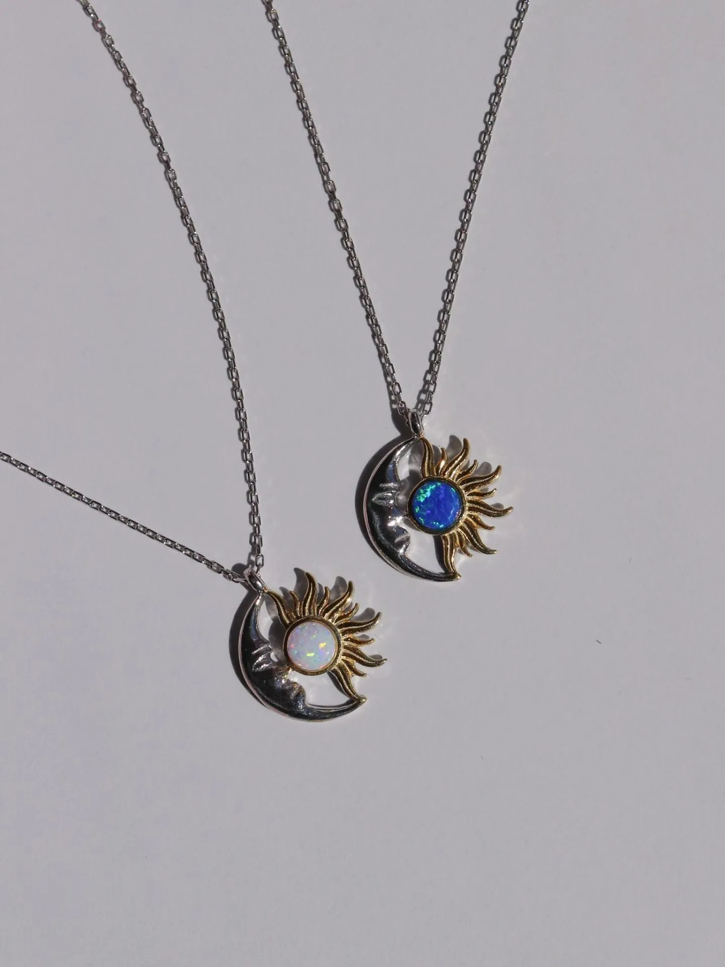 Opal Moon and Sun Necklace, 925 Sterling Silver