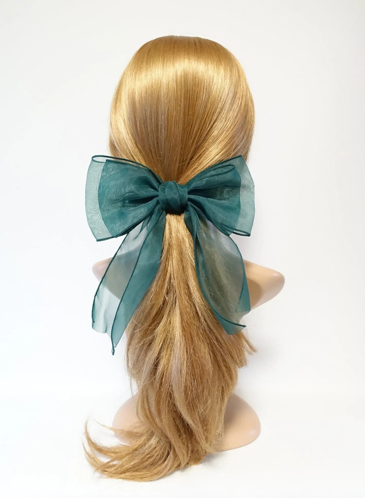 Organdy Fine Mesh Check Solid Big Bow French Hair Barrette for Women