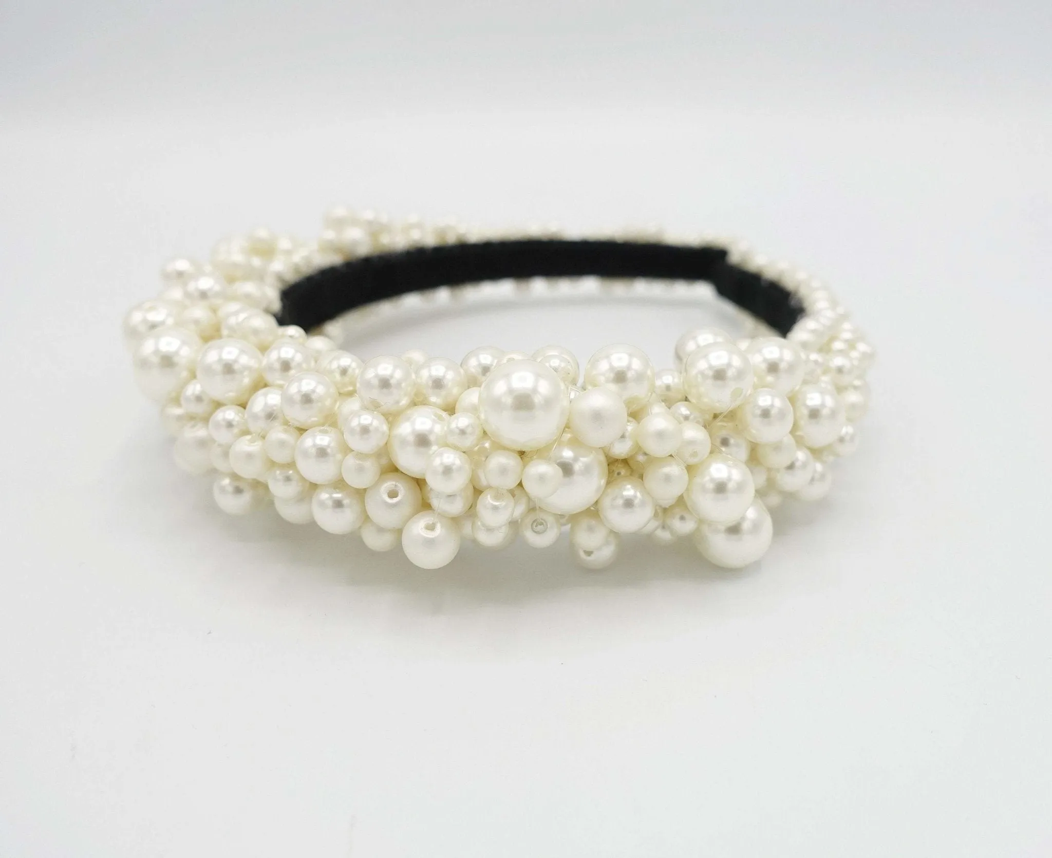 Pearl castle headband pearl beaded crown embellished hairband for women