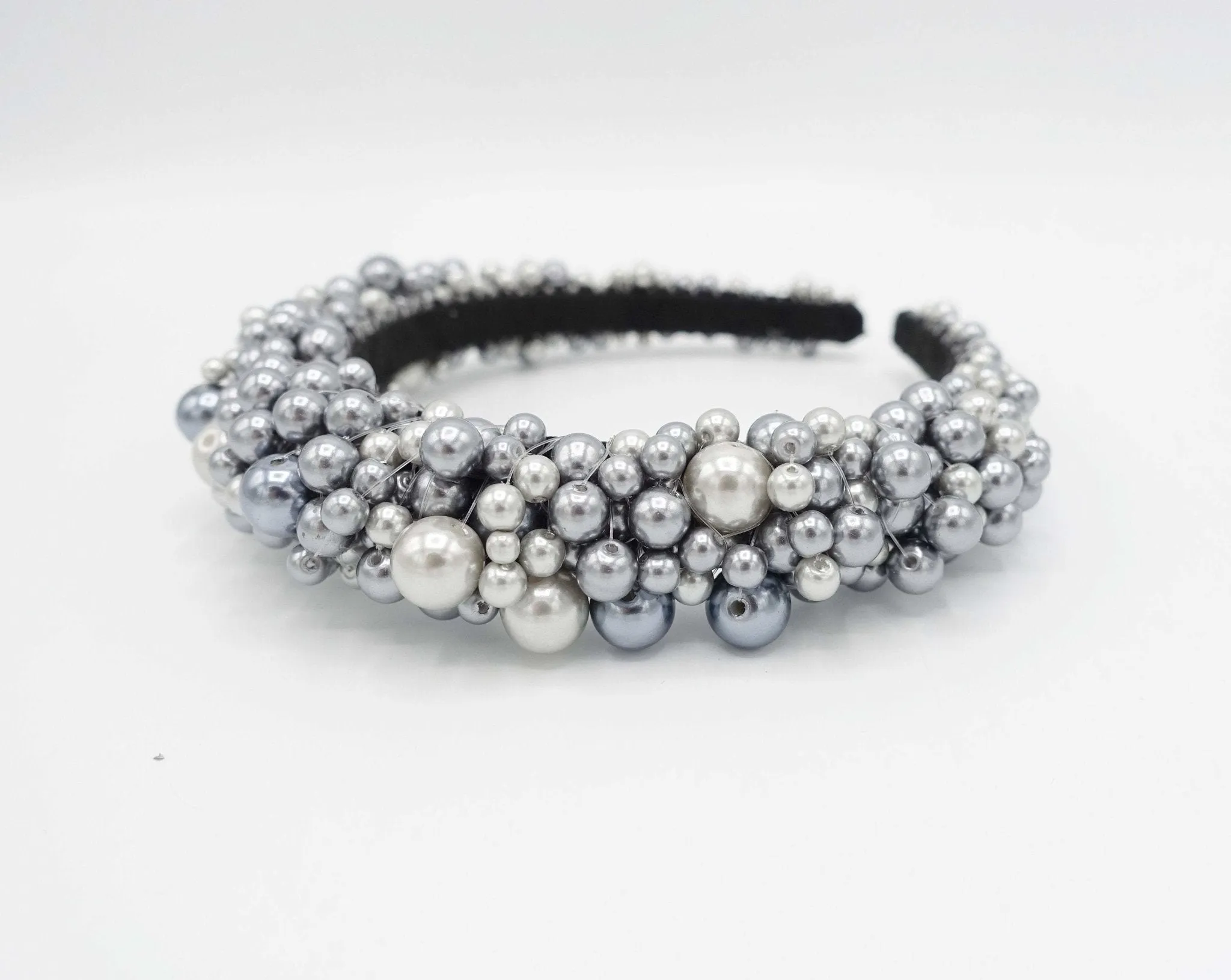 Pearl castle headband pearl beaded crown embellished hairband for women