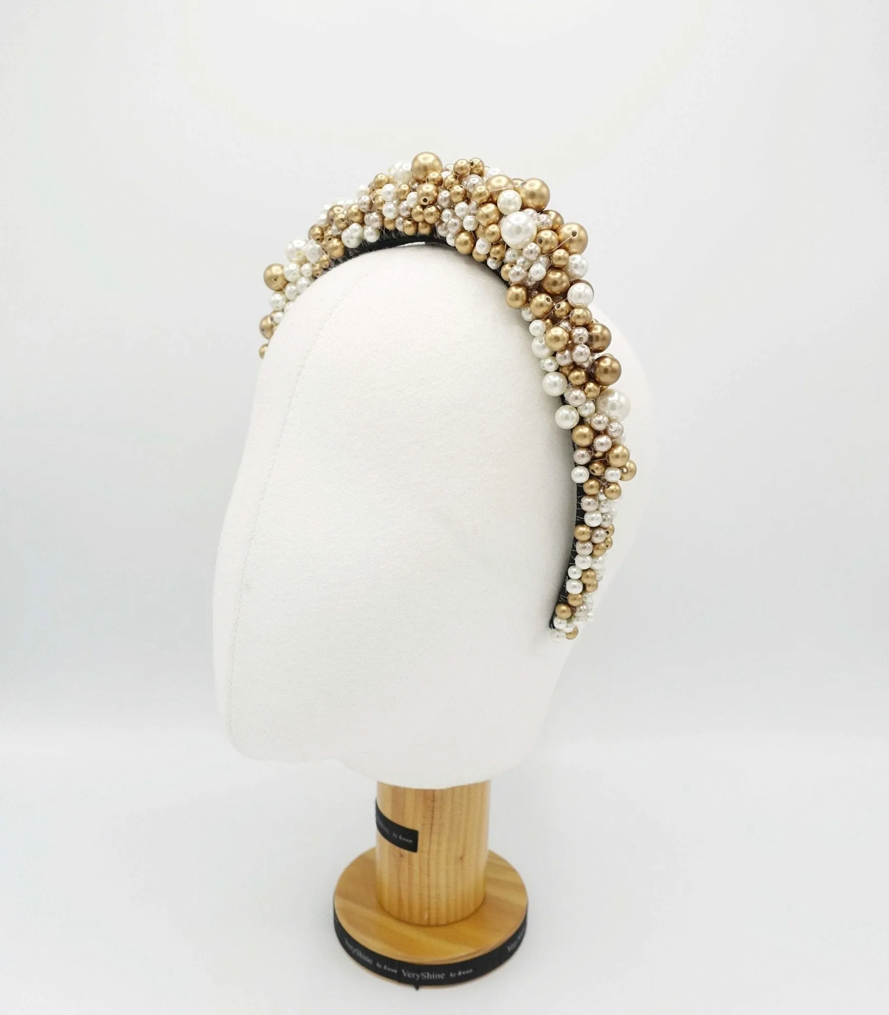 Pearl castle headband pearl beaded crown embellished hairband for women