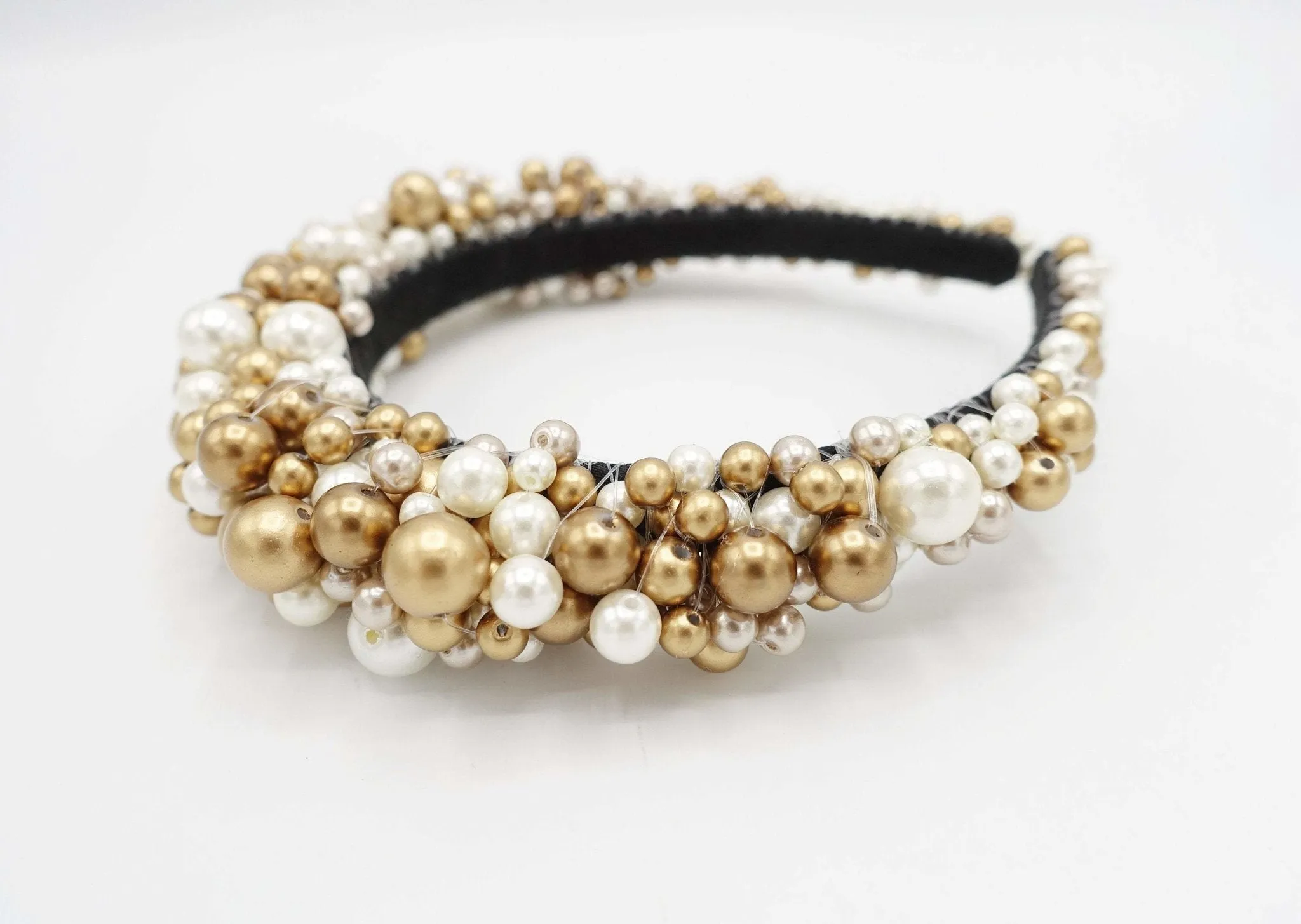 Pearl castle headband pearl beaded crown embellished hairband for women