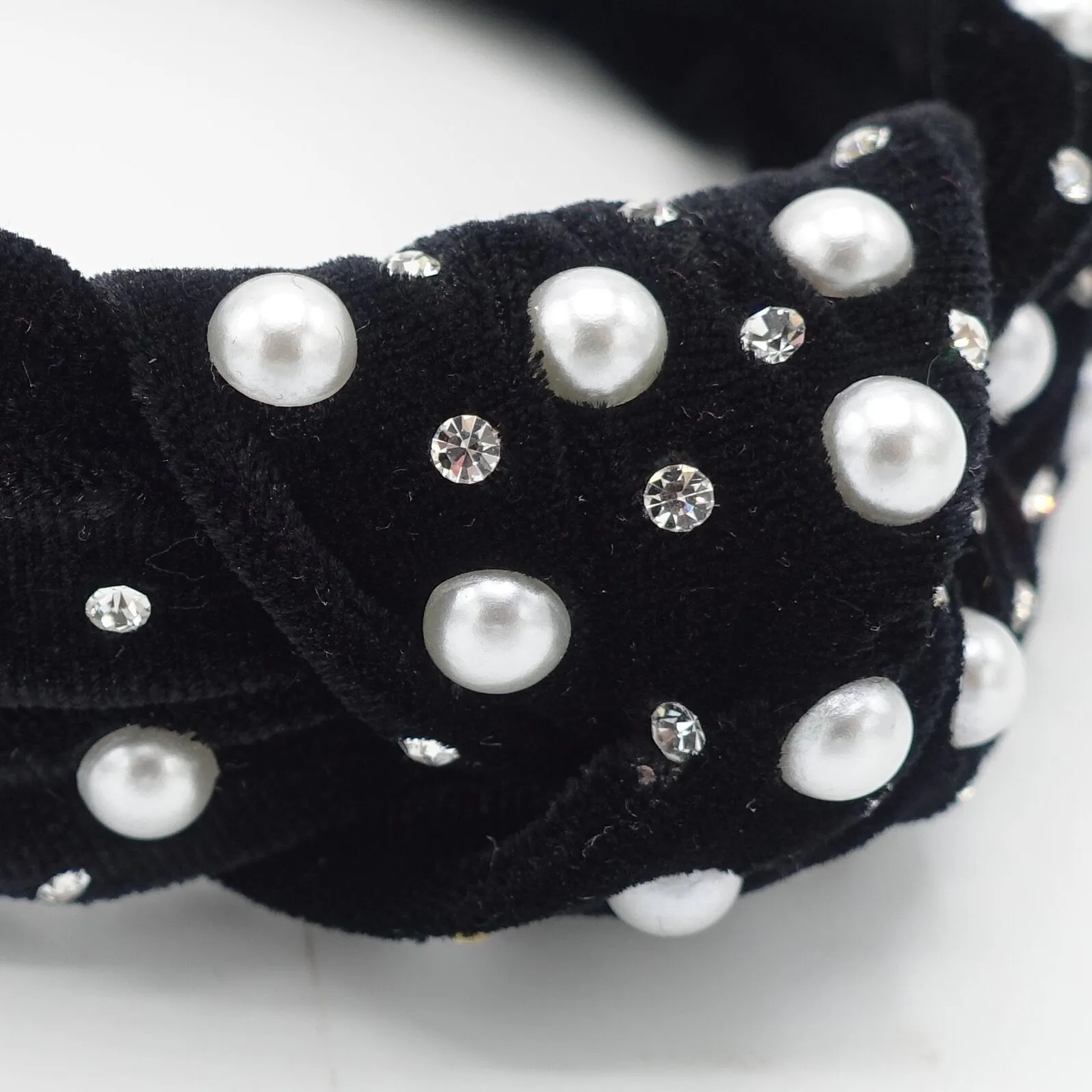 pearl crystal embellished velvet headband knot rhinestone hairband bling bling hair accessory