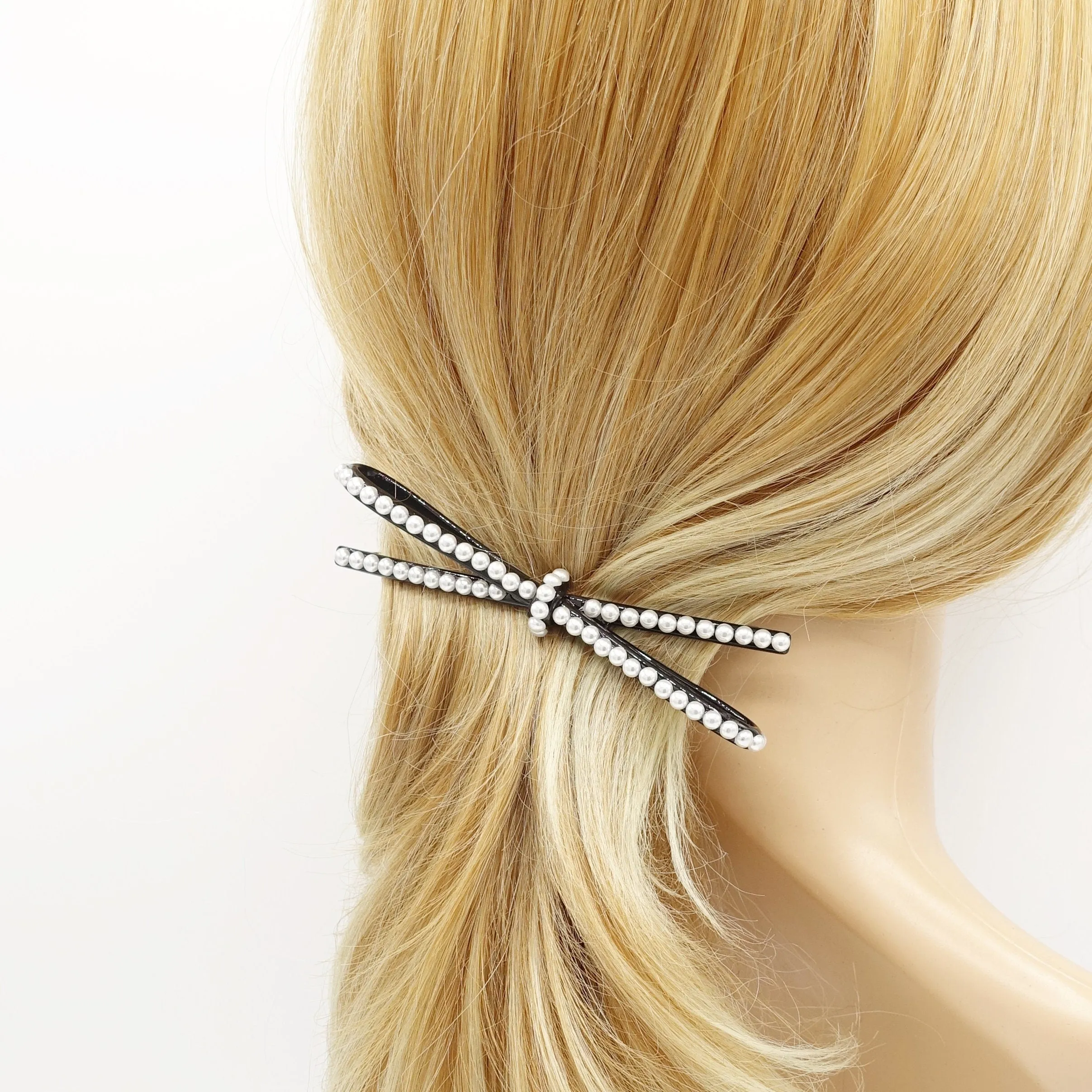 pearl embellished cellulose acetate hair barrette for women