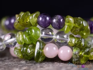 PERIDOT Crystal Bracelet - Amethyst, Rose or Clear Quartz - Beaded Birthstone Bracelet, Handmade Jewelry, Healing Crystal Bracelet, E2014