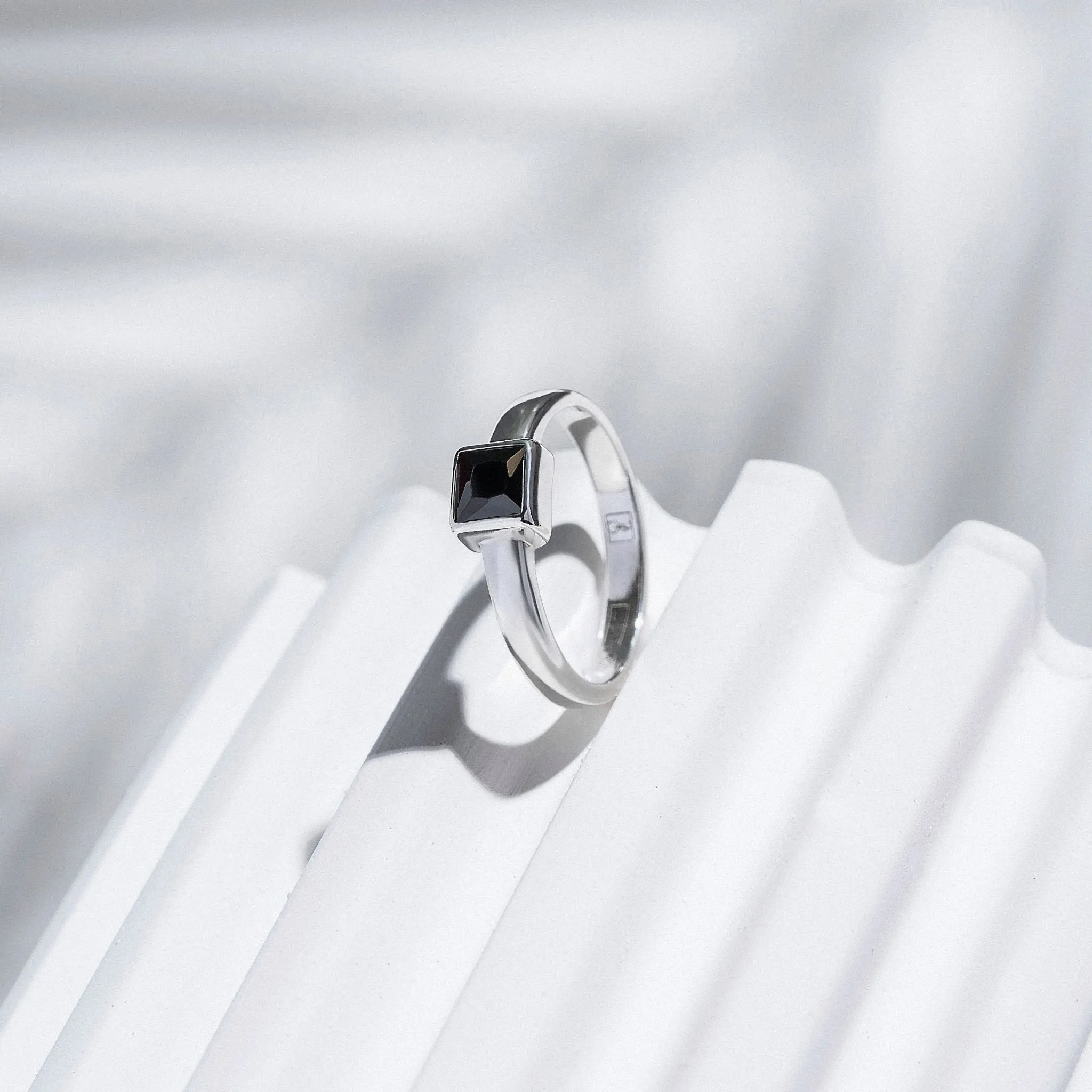 Phalanx Ring with Square Black Zircon (Plain)