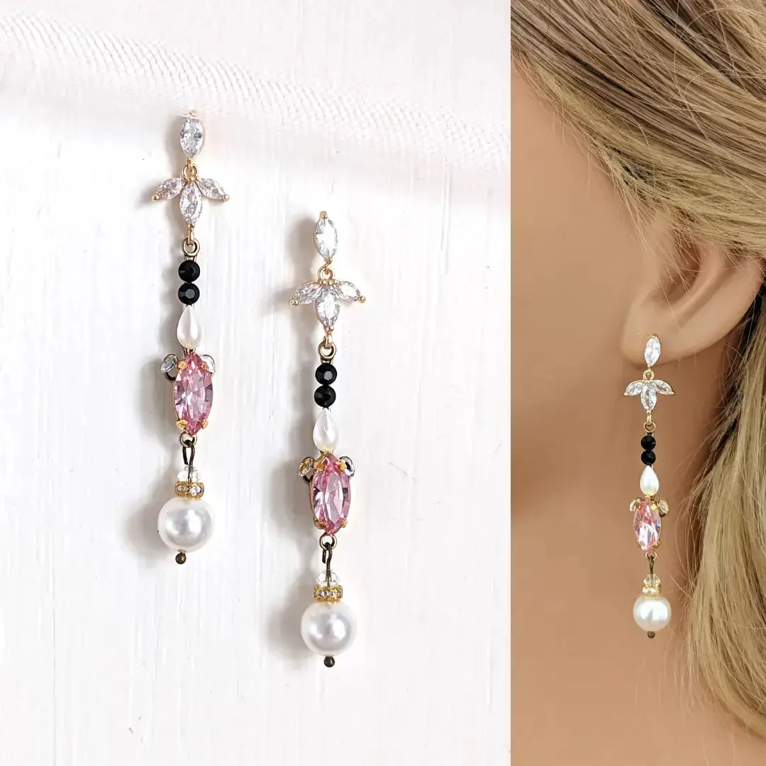 Pink & Black Crystal Earrings