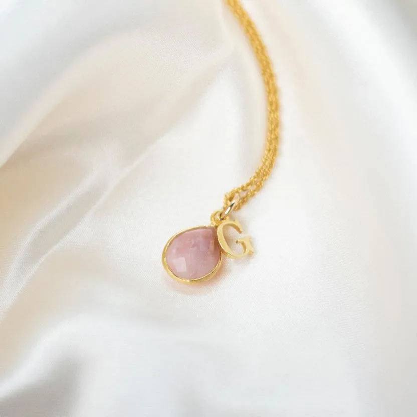 Pink Opal Charm Necklace | Gold - October