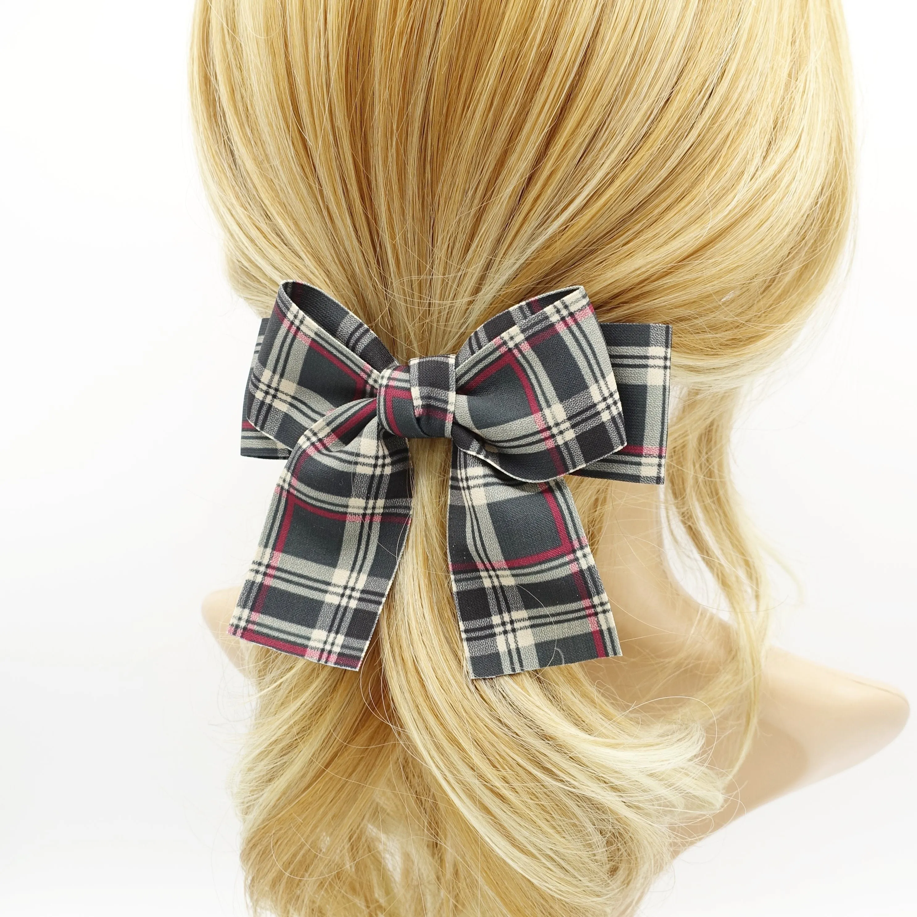 plaid check basic medium bow french barrette casual women hair accessory