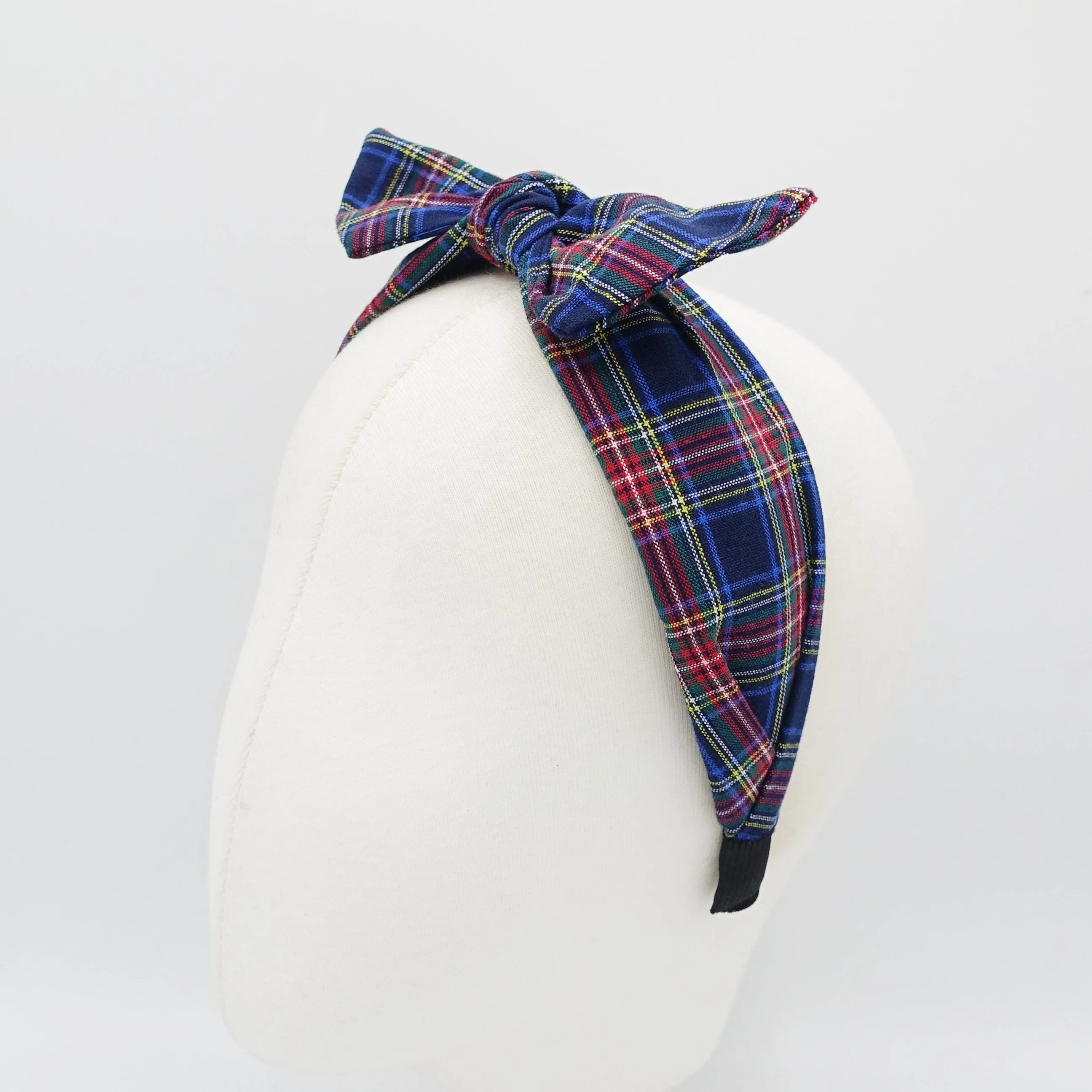 plaid check headband wired bow knot hairband women hair accessory