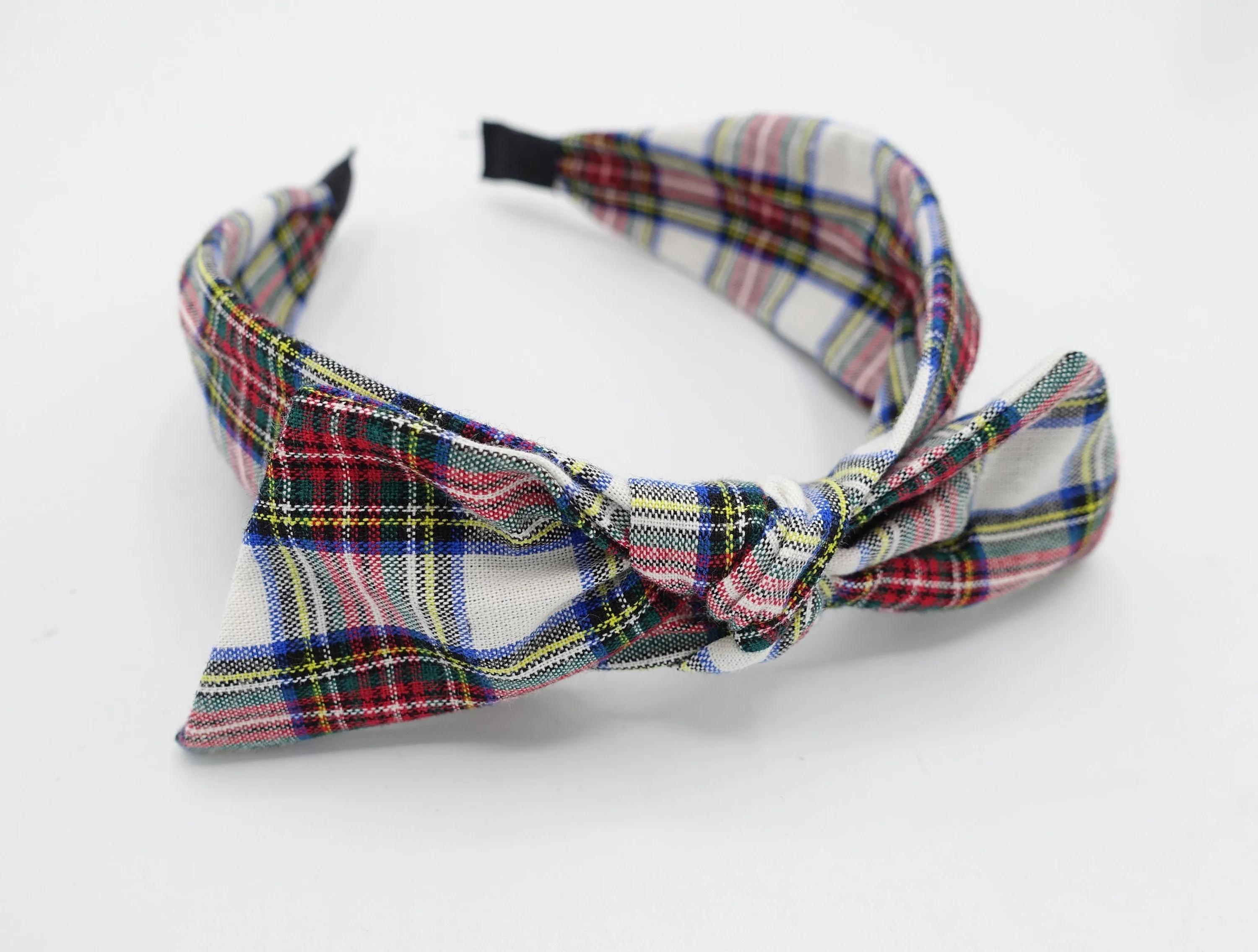 plaid check headband wired bow knot hairband women hair accessory