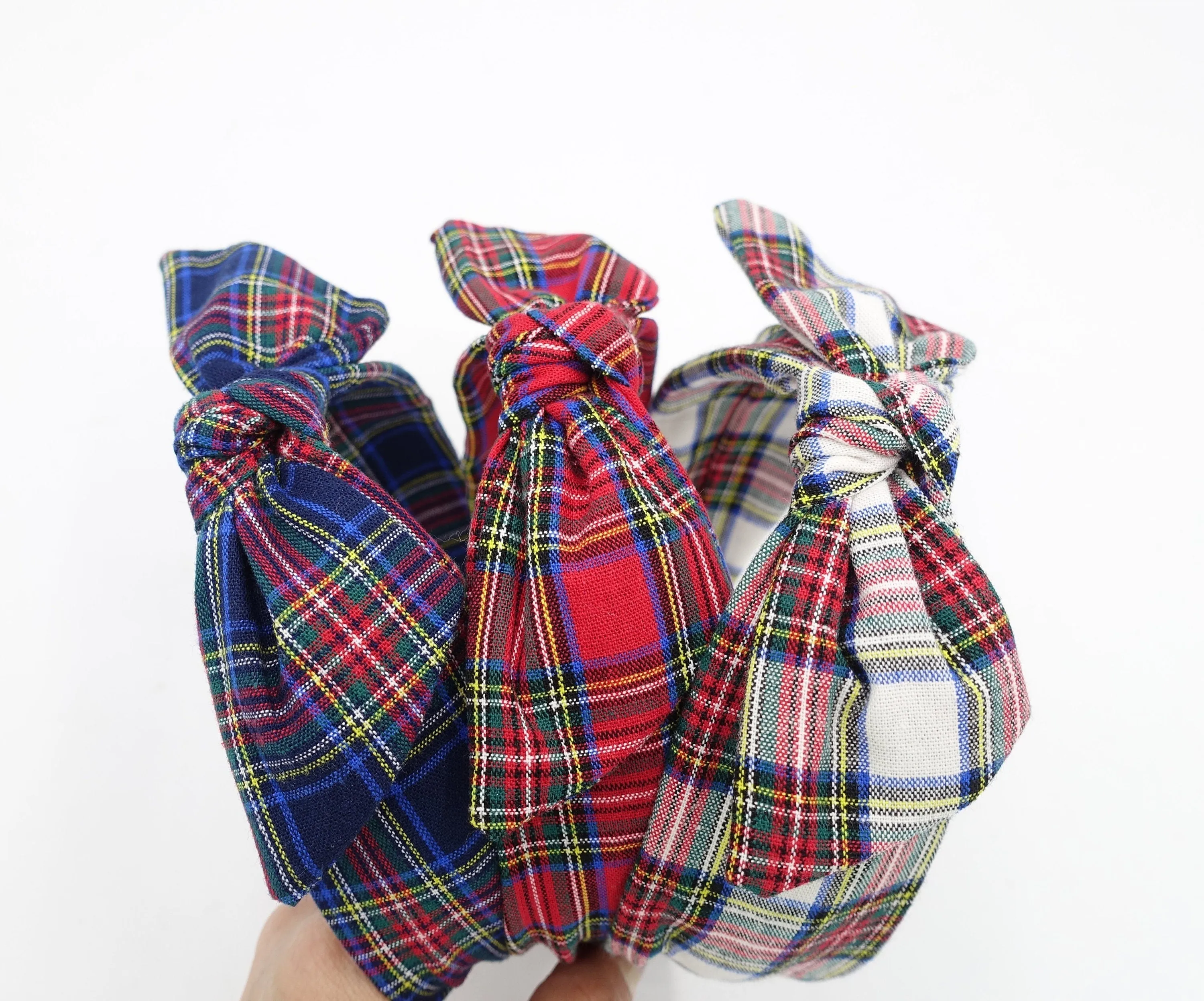 plaid check headband wired bow knot hairband women hair accessory