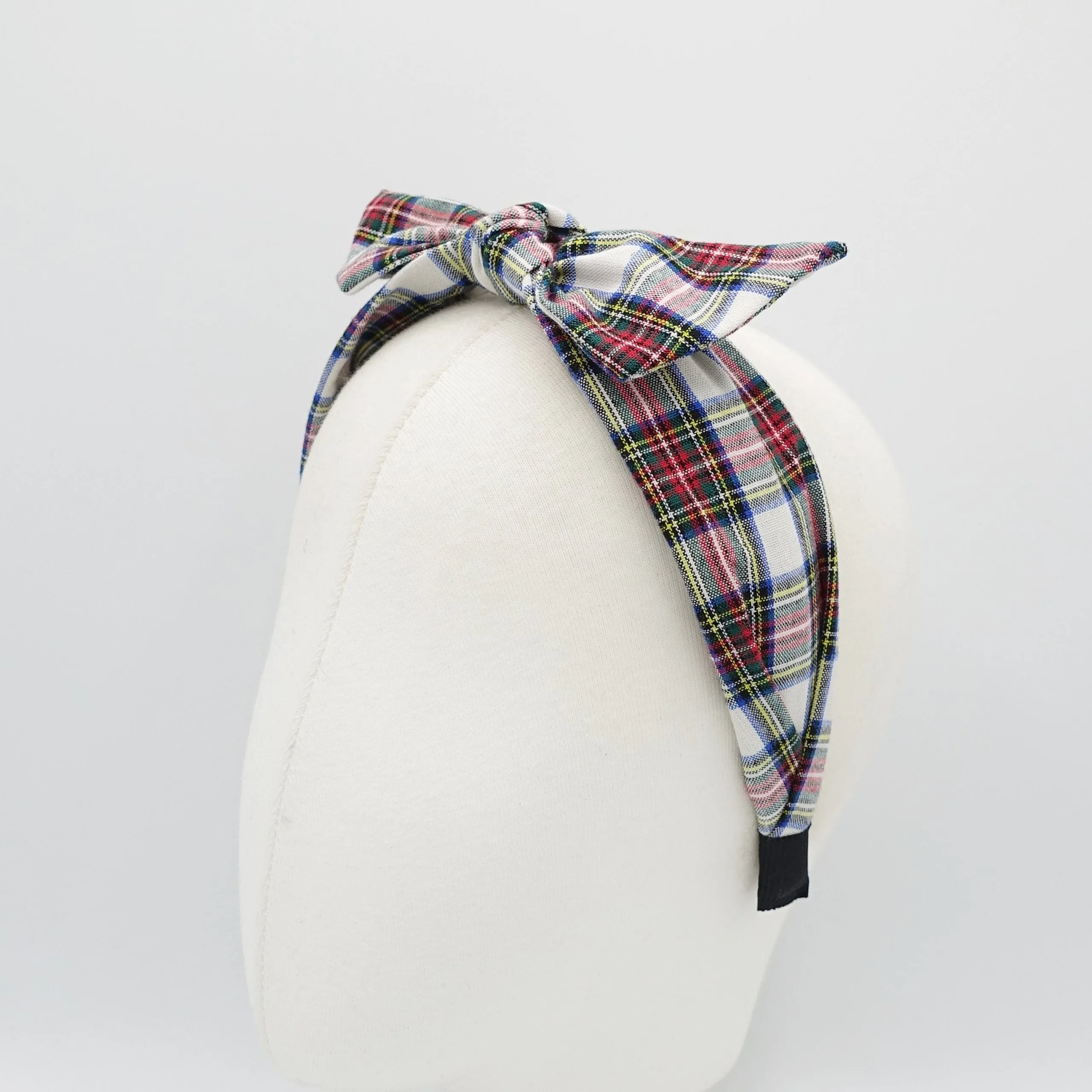 plaid check headband wired bow knot hairband women hair accessory