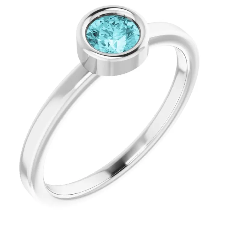 Platinum 4.5 mm Natural Blue Zircon Ring