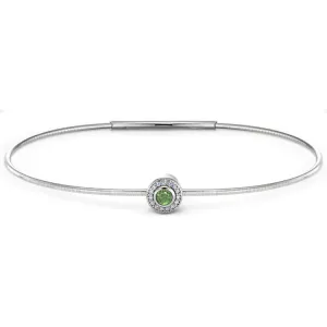 Platinum Finish Sterling Silver Round Simulated Peridot Birth Gem Bracelet with Simulated Diamonds