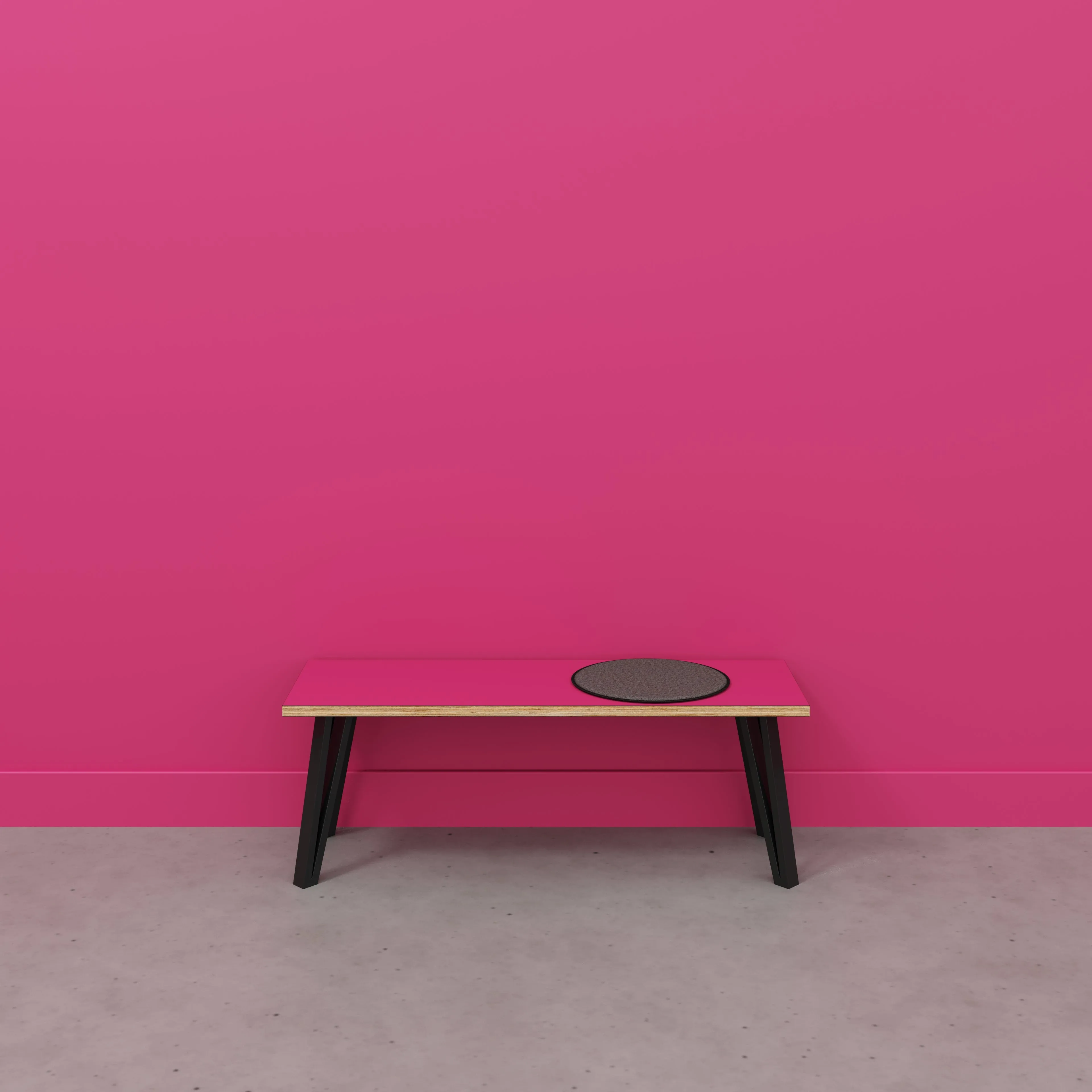 Plywood Bench Seat with Black Box Hairpin Legs - Formica Juicy Pink - 1200(w) x 400(d) x 450(h)