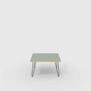 Plywood Coffee Table with Black Hairpin Legs - Formica Green Slate - 800(w) x 800(d) x 425(h)