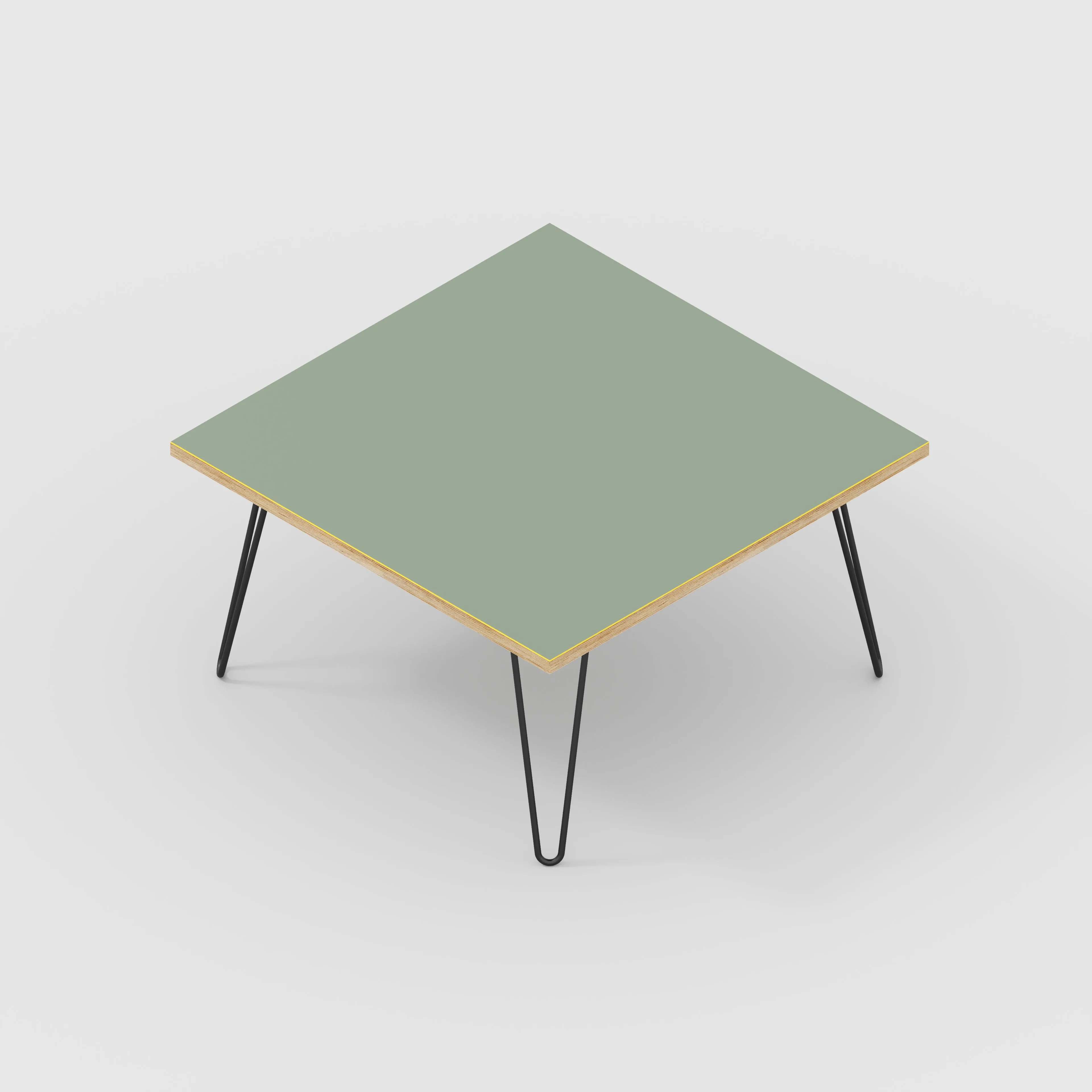 Plywood Coffee Table with Black Hairpin Legs - Formica Green Slate - 800(w) x 800(d) x 425(h)