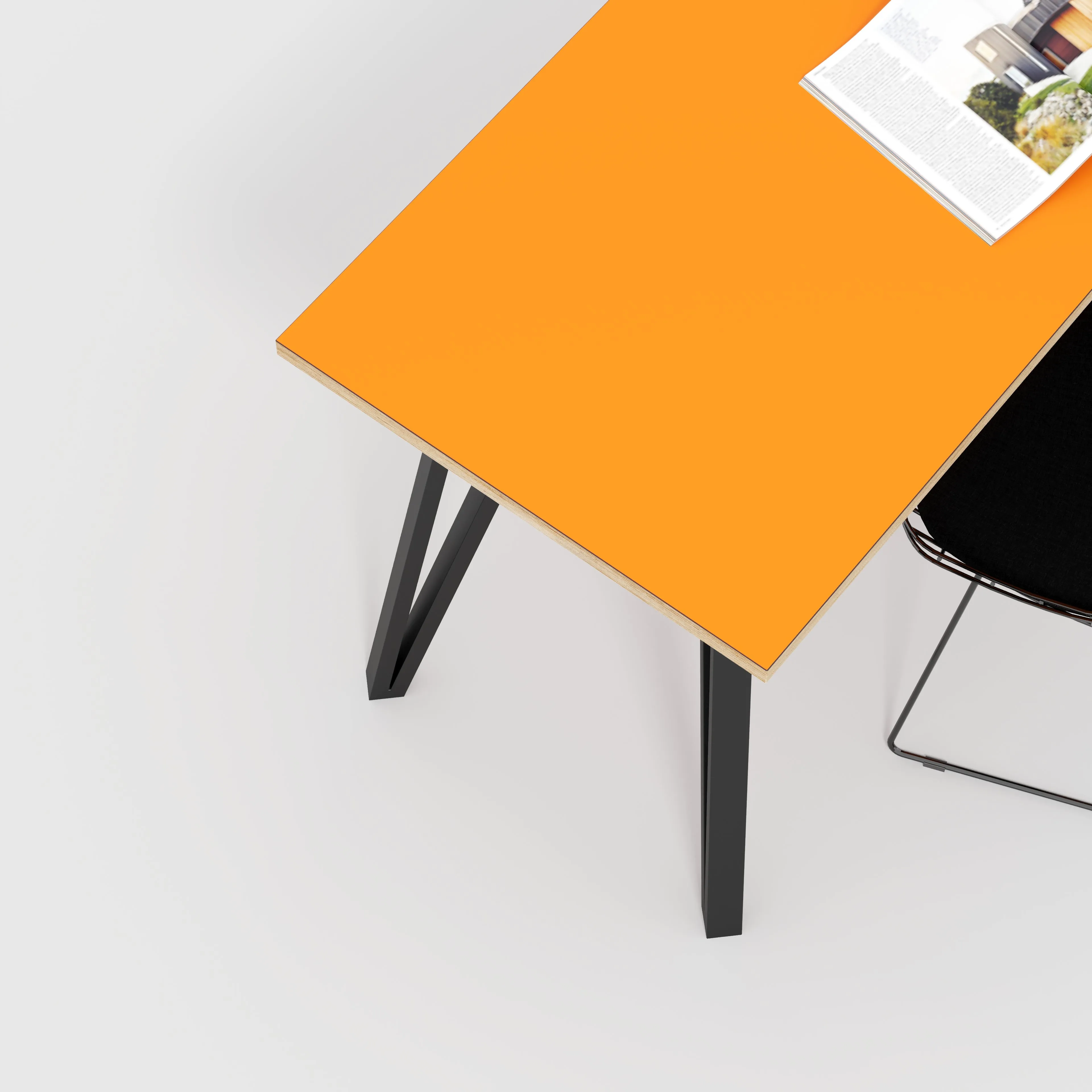 Plywood Desk with Black Box Hairpin Legs - Formica Levante Orange - 1600(w) x 800(d) x 735(h)