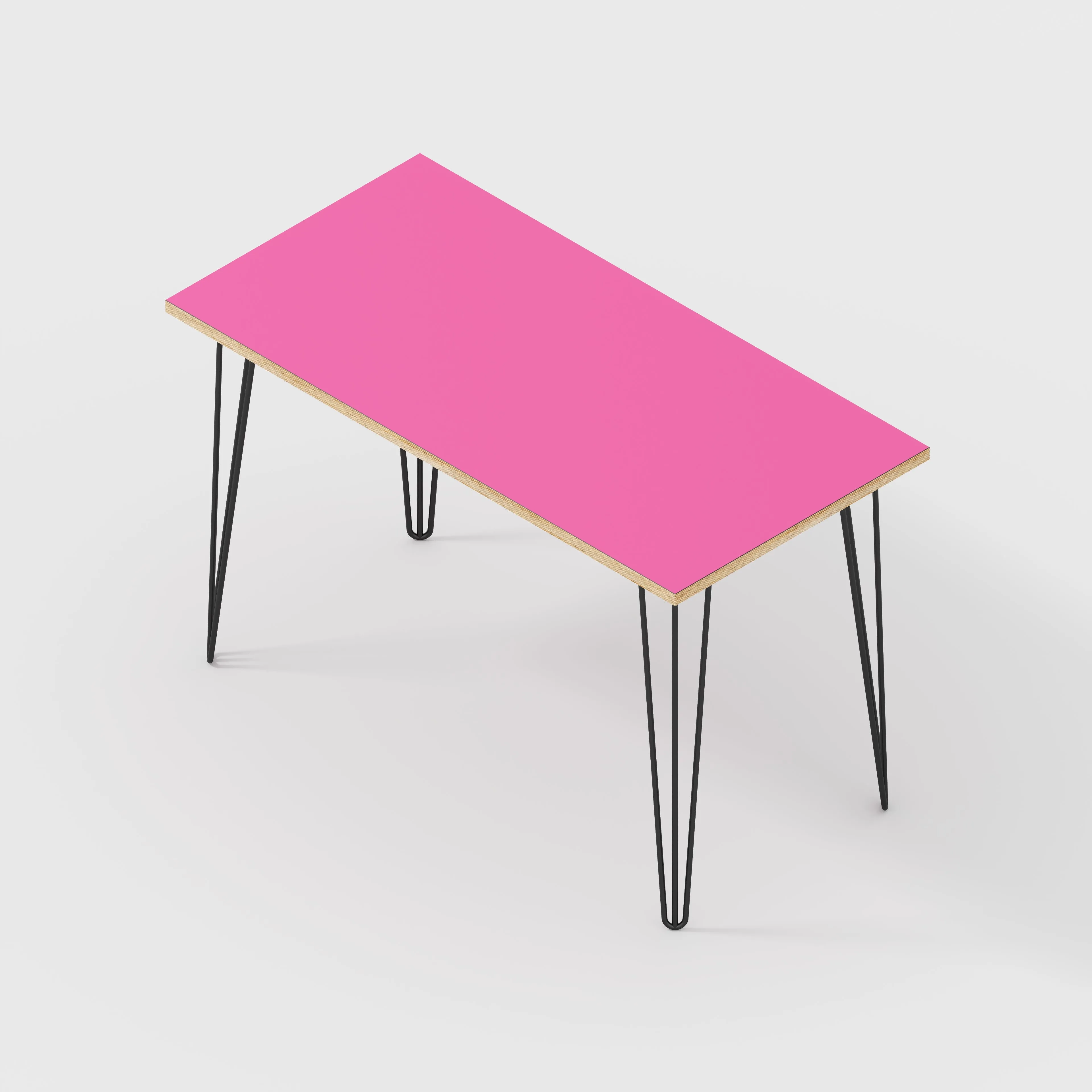 Plywood Desk with Black Hairpin Legs - Formica Juicy Pink - 1200(w) x 600(d) x 735(h)