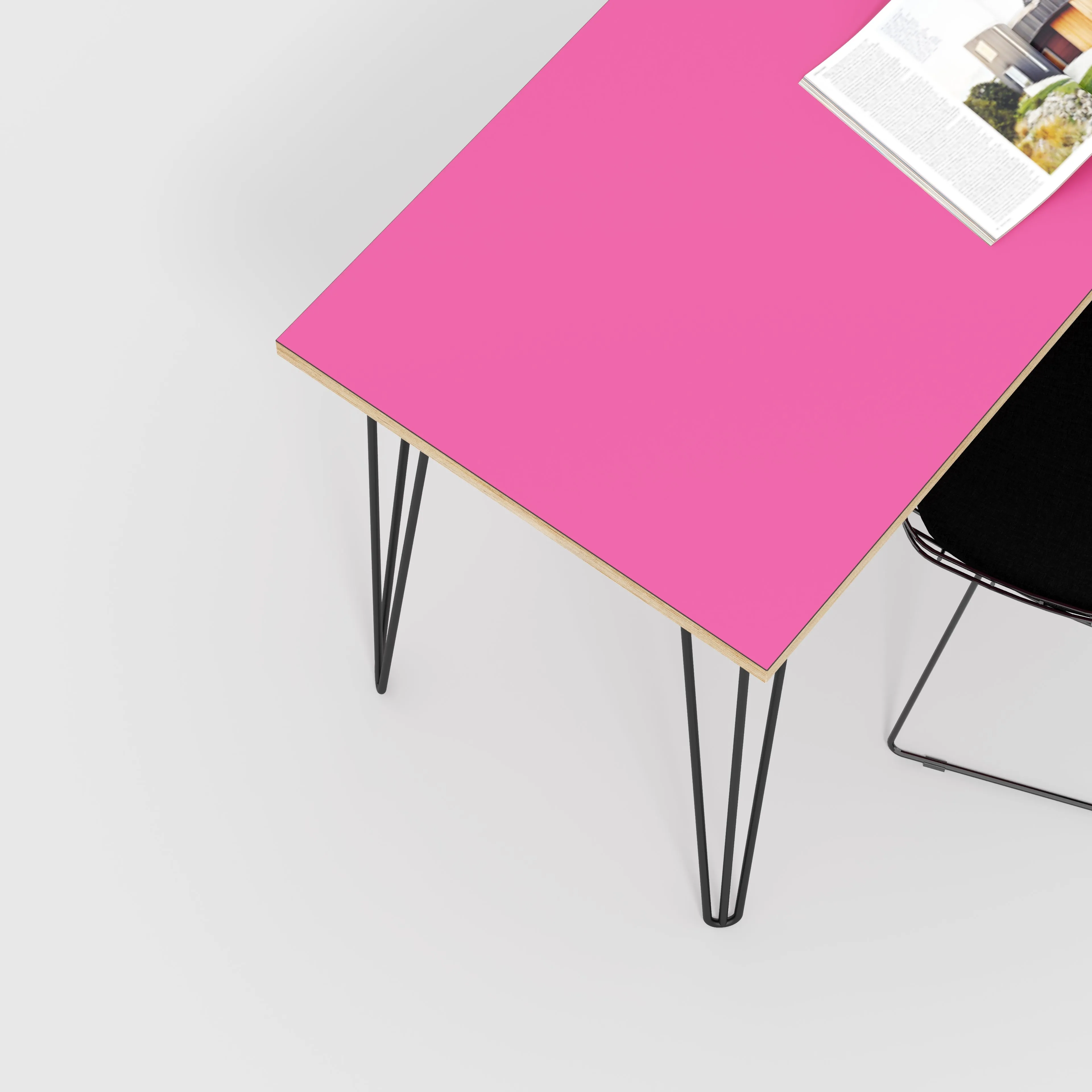 Plywood Desk with Black Hairpin Legs - Formica Juicy Pink - 1200(w) x 600(d) x 735(h)